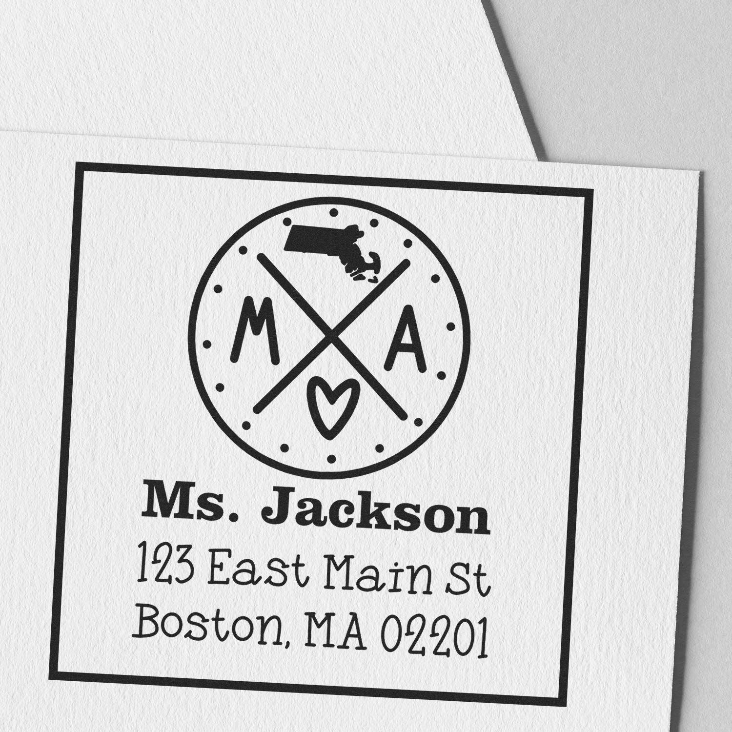 Wood Handle Massachusetts State Cross Customizable Return Address Rubber Stamp - Engineer Seal Stamps