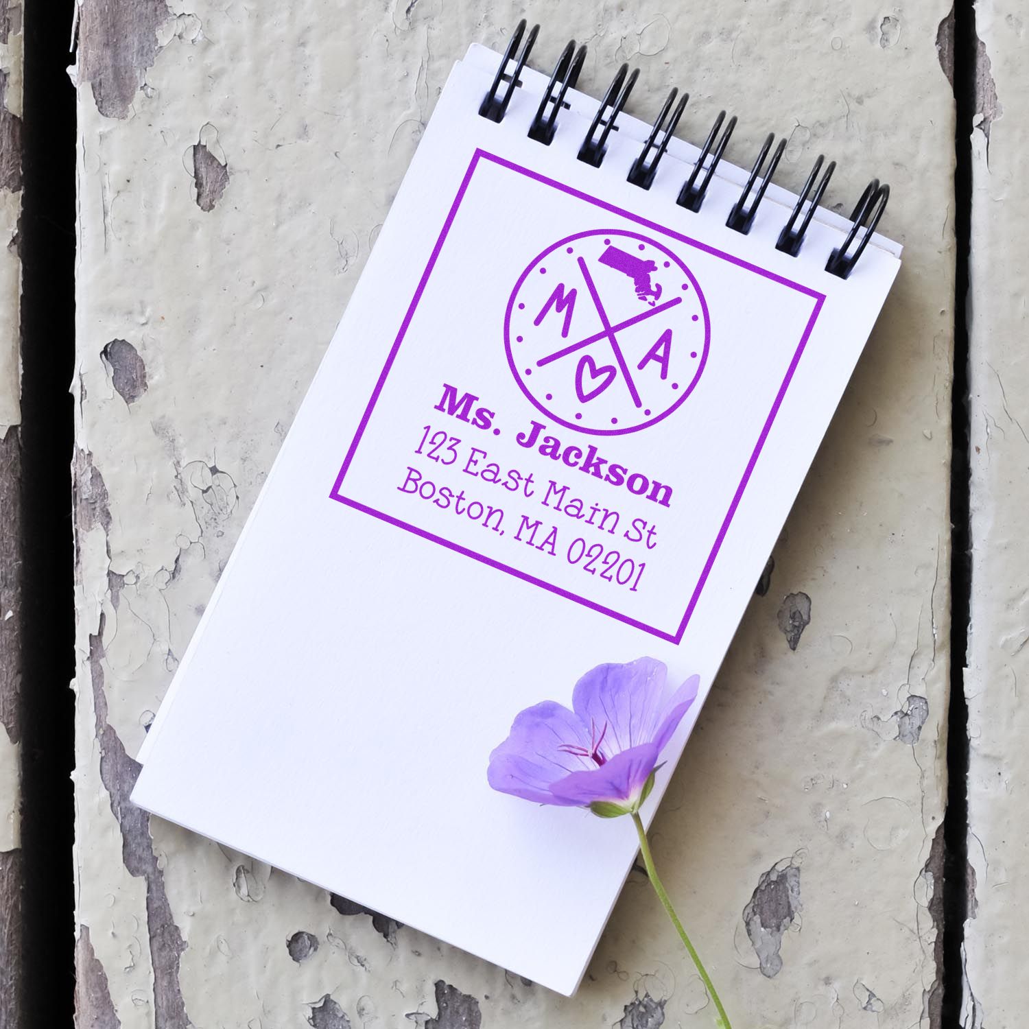 Slim Massachusetts State Cross Customizable Mail Address Pre-Inked Stamp - Engineer Seal Stamps