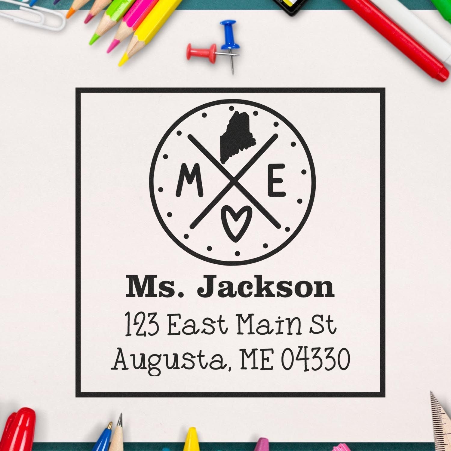 Slim Maine State Cross Customizable Mail Address Stamp - Engineer Seal Stamps
