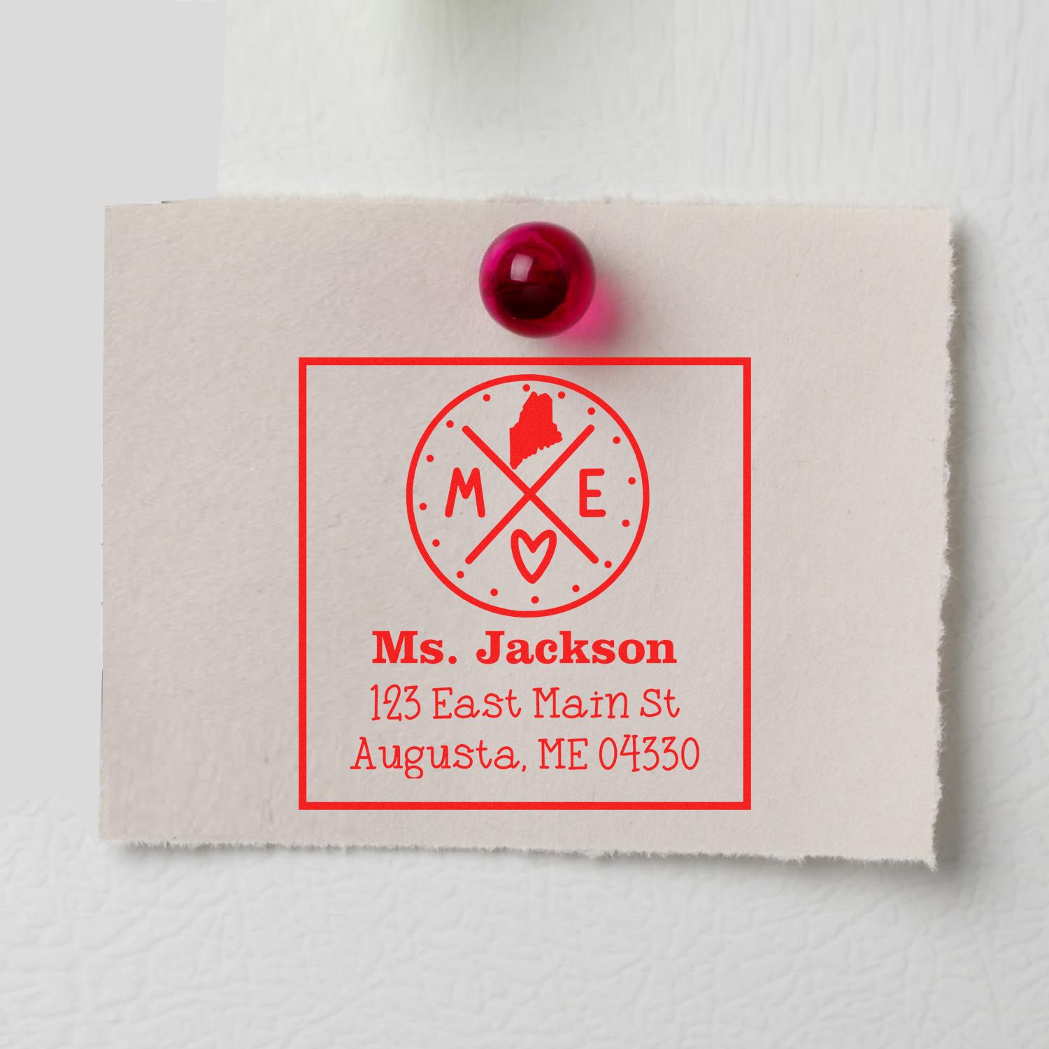 Wood Handle Maine State Cross Customizable Return Address Stamp - Engineer Seal Stamps