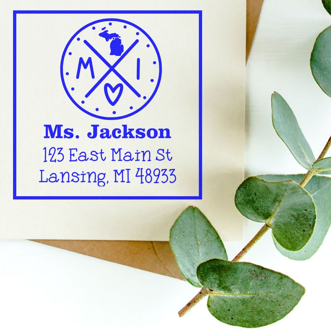 Slim Michigan State Cross Customizable New Address Stamp - Engineer Seal Stamps