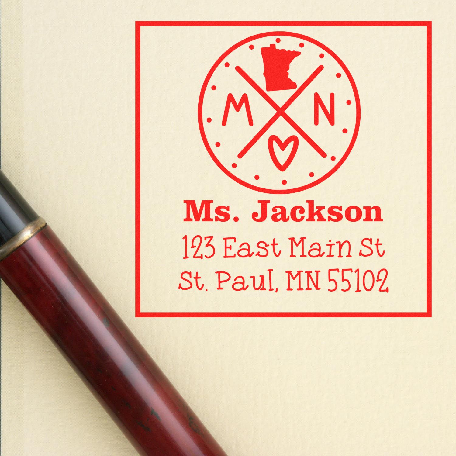 Wood Handle Minnesota State Cross Customizable Name and Address Stamper - Engineer Seal Stamps