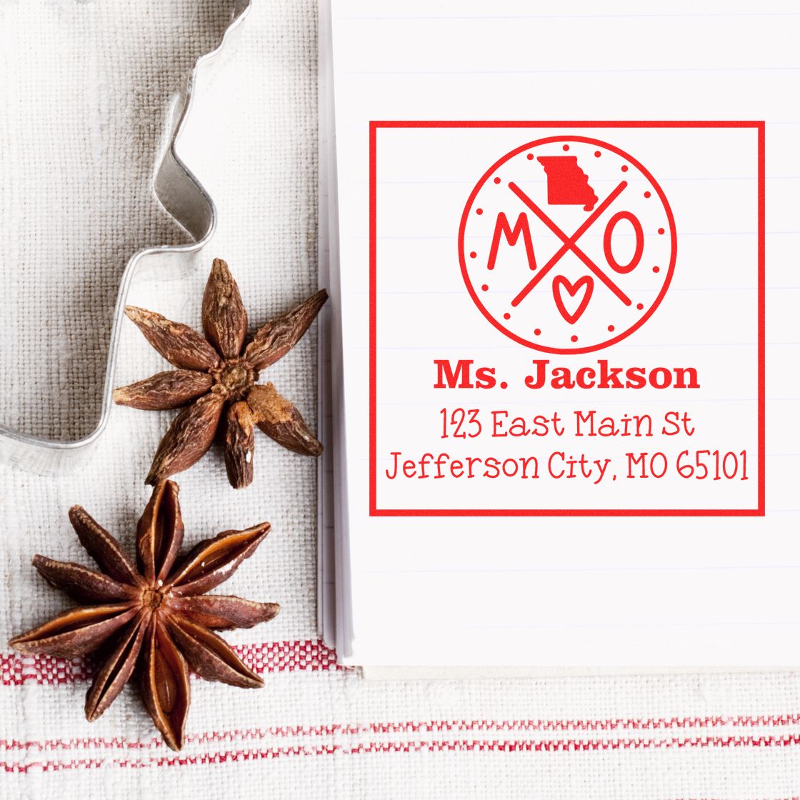 Wood Handle Missouri State Cross Customizable Mailing Stamp - Engineer Seal Stamps