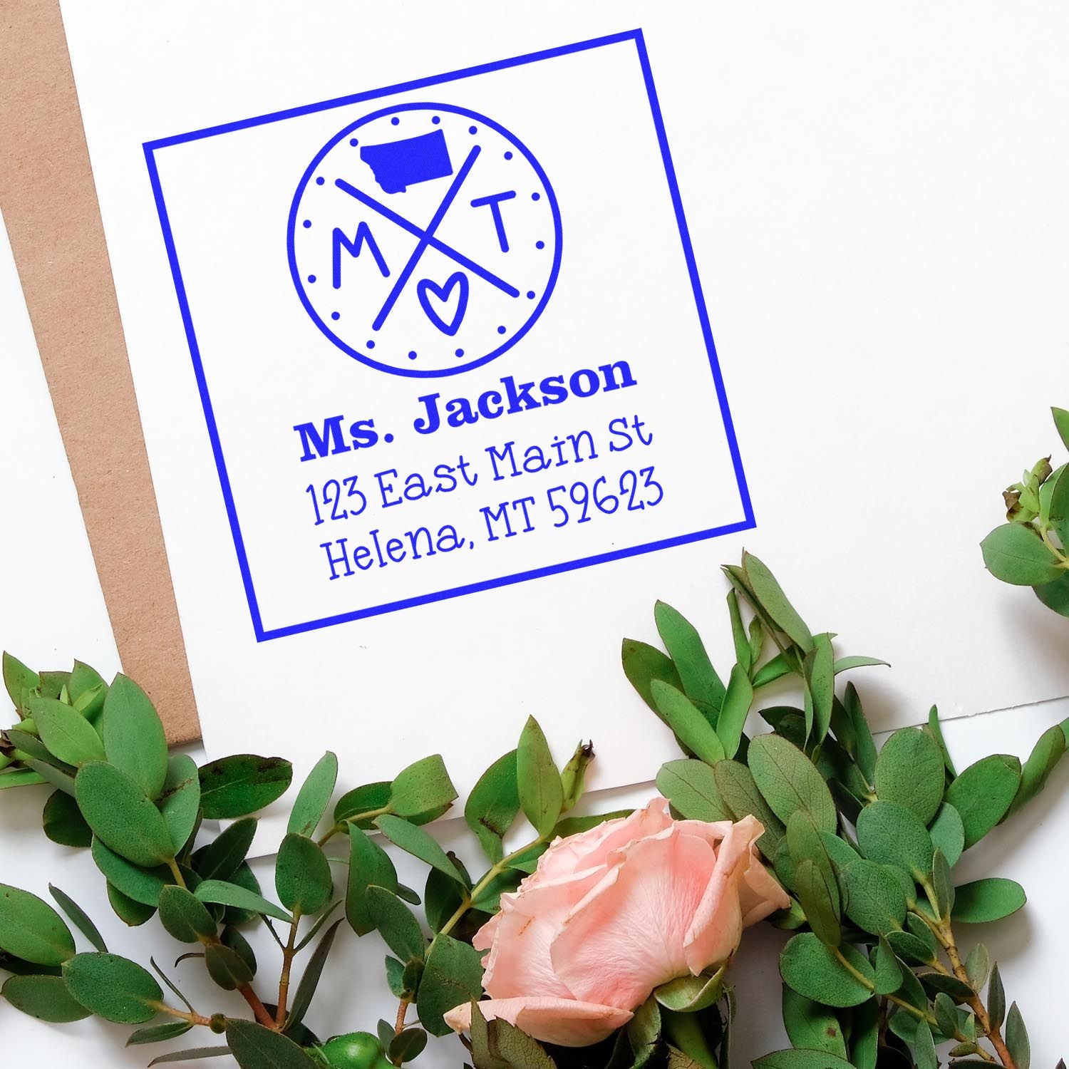 Slim Montana State Cross Customizable Home Address for Envelopes Stamper - Engineer Seal Stamps