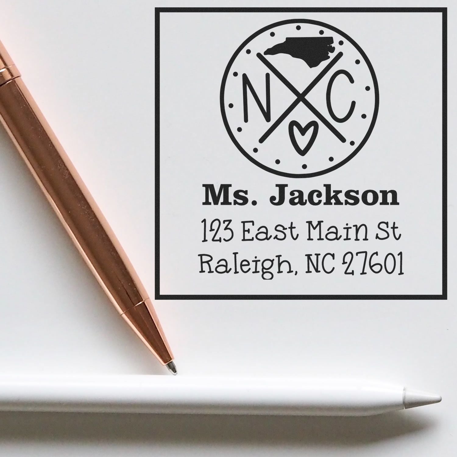 Slim North Carolina State Cross Custom-Made Address Pre-Inked Stamp - Engineer Seal Stamps