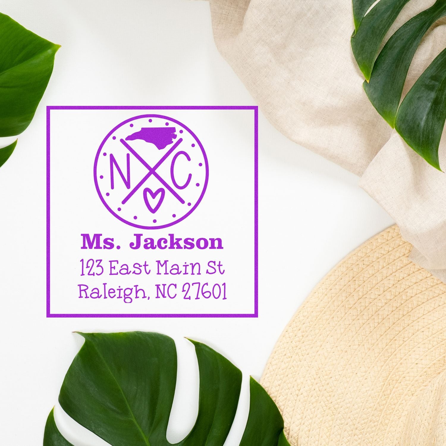 Self-Inking North Carolina State Cross Customizable Mailing Address Stamper - Engineer Seal Stamps