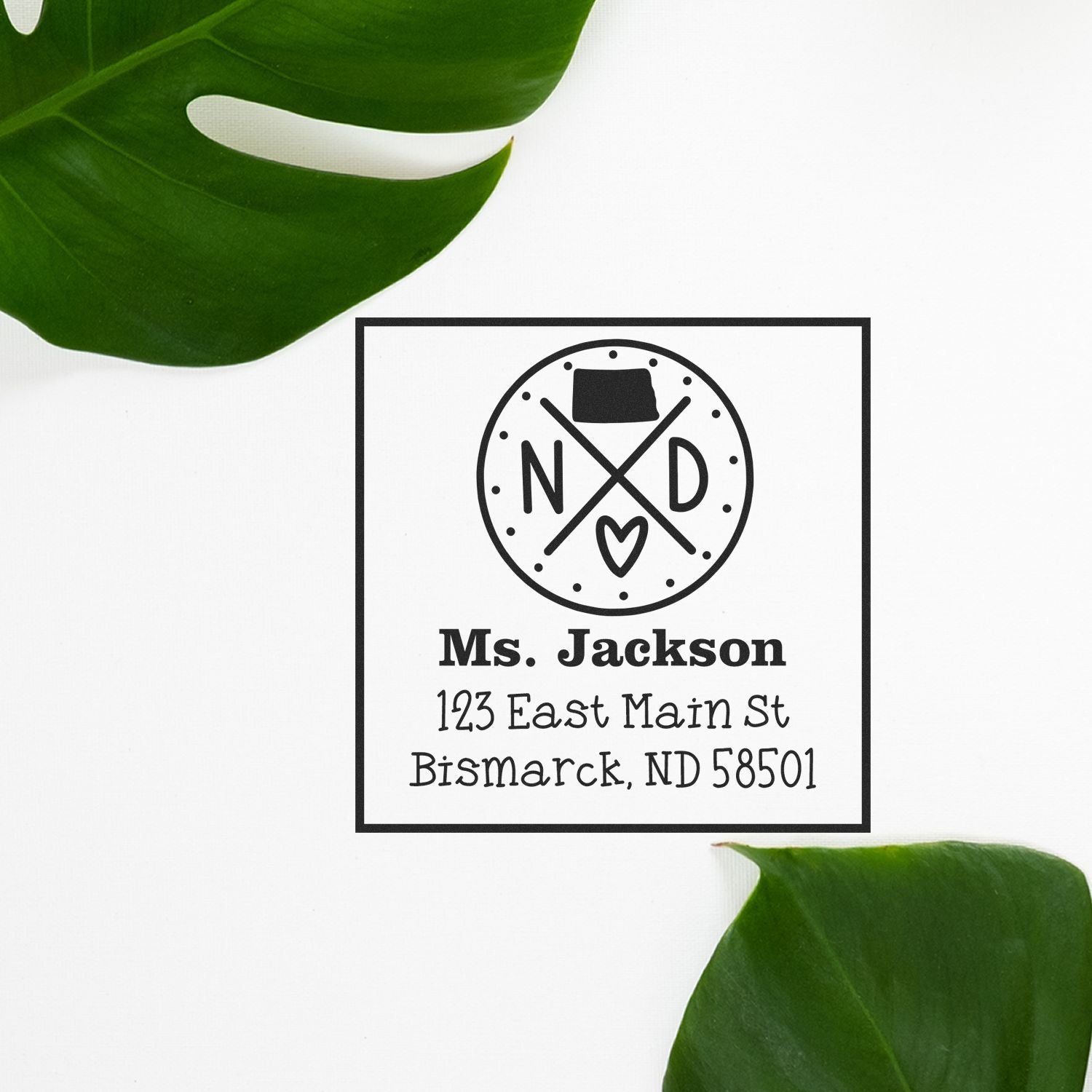 Self-Inking North Dakota State Cross Customizable Mailing Address Rubber Stamp - Engineer Seal Stamps