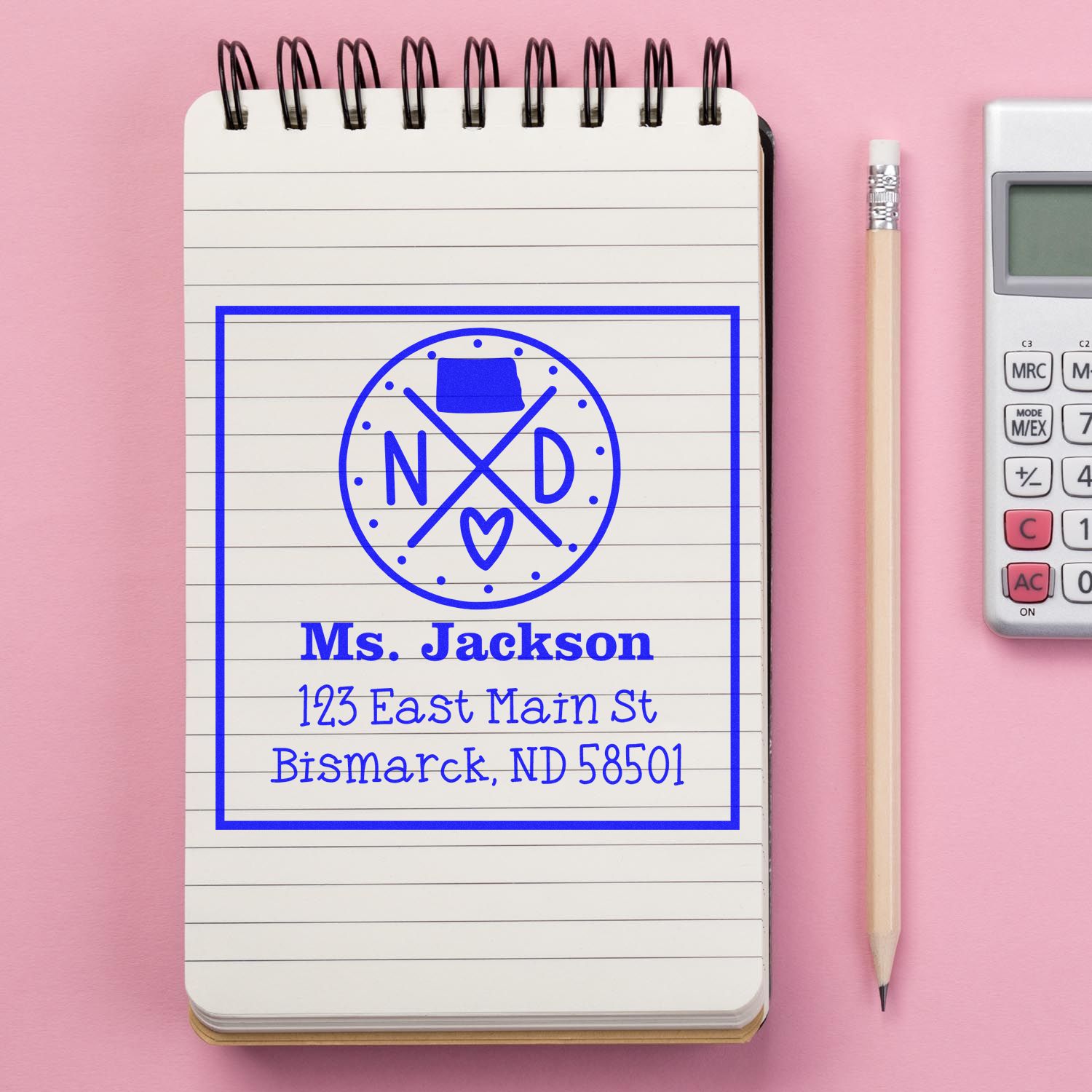 Self-Inking North Dakota State Cross Customizable Mailing Address Rubber Stamp - Engineer Seal Stamps