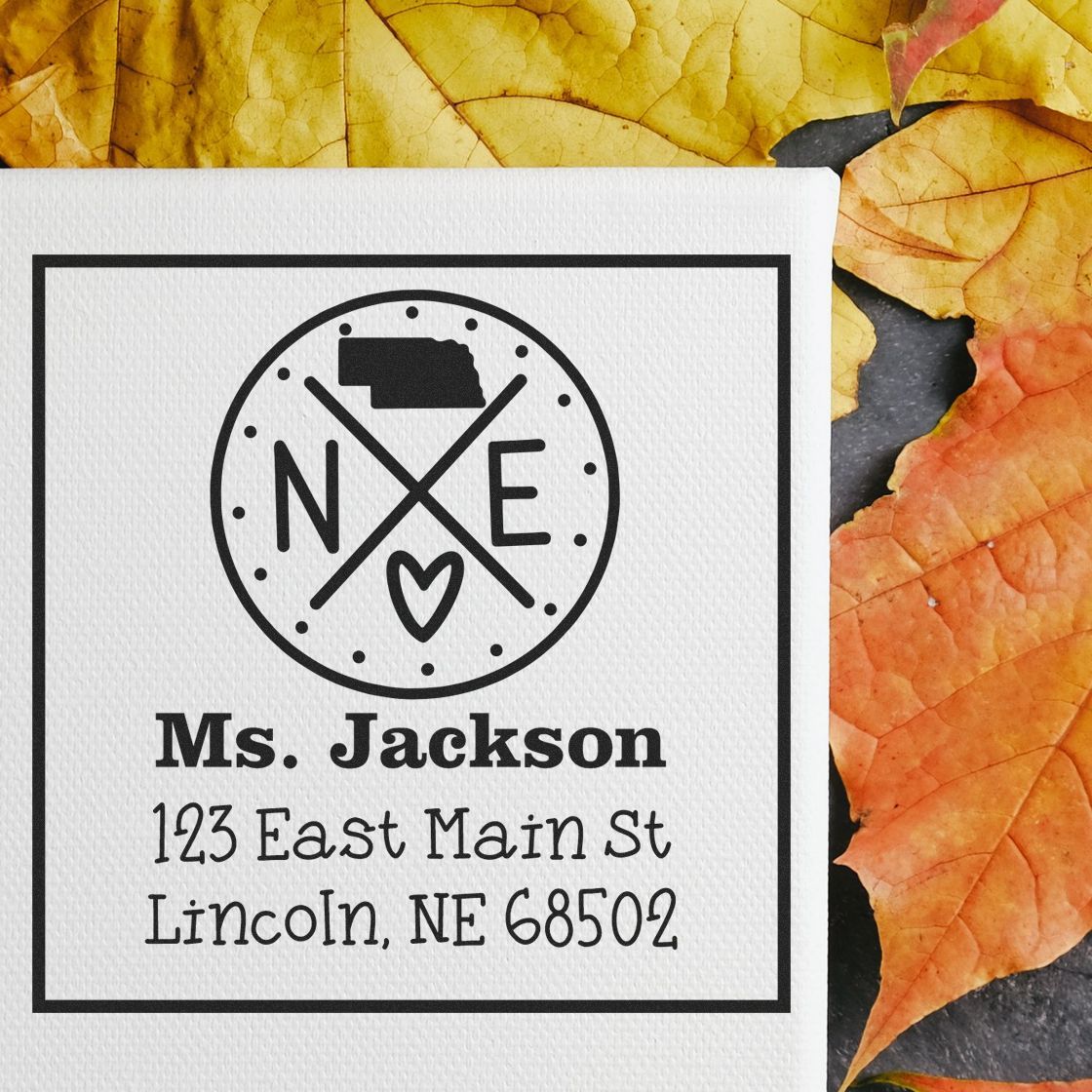 Slim Nebraska State Cross Customizable Home Address for Envelopes Pre-Inked Stamp - Engineer Seal Stamps