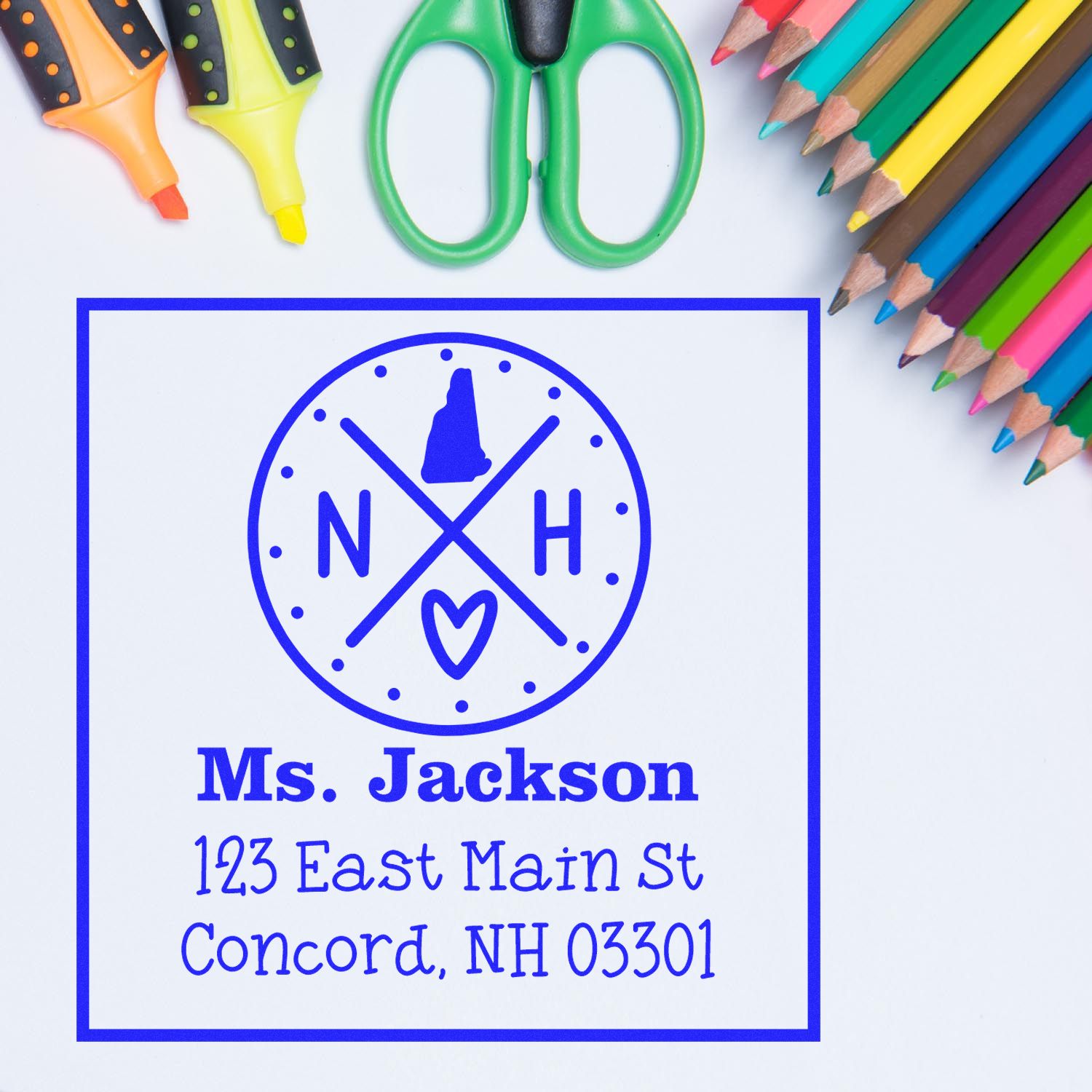 Slim New Hampshire State Cross Customizable Address Label Stamper - Engineer Seal Stamps