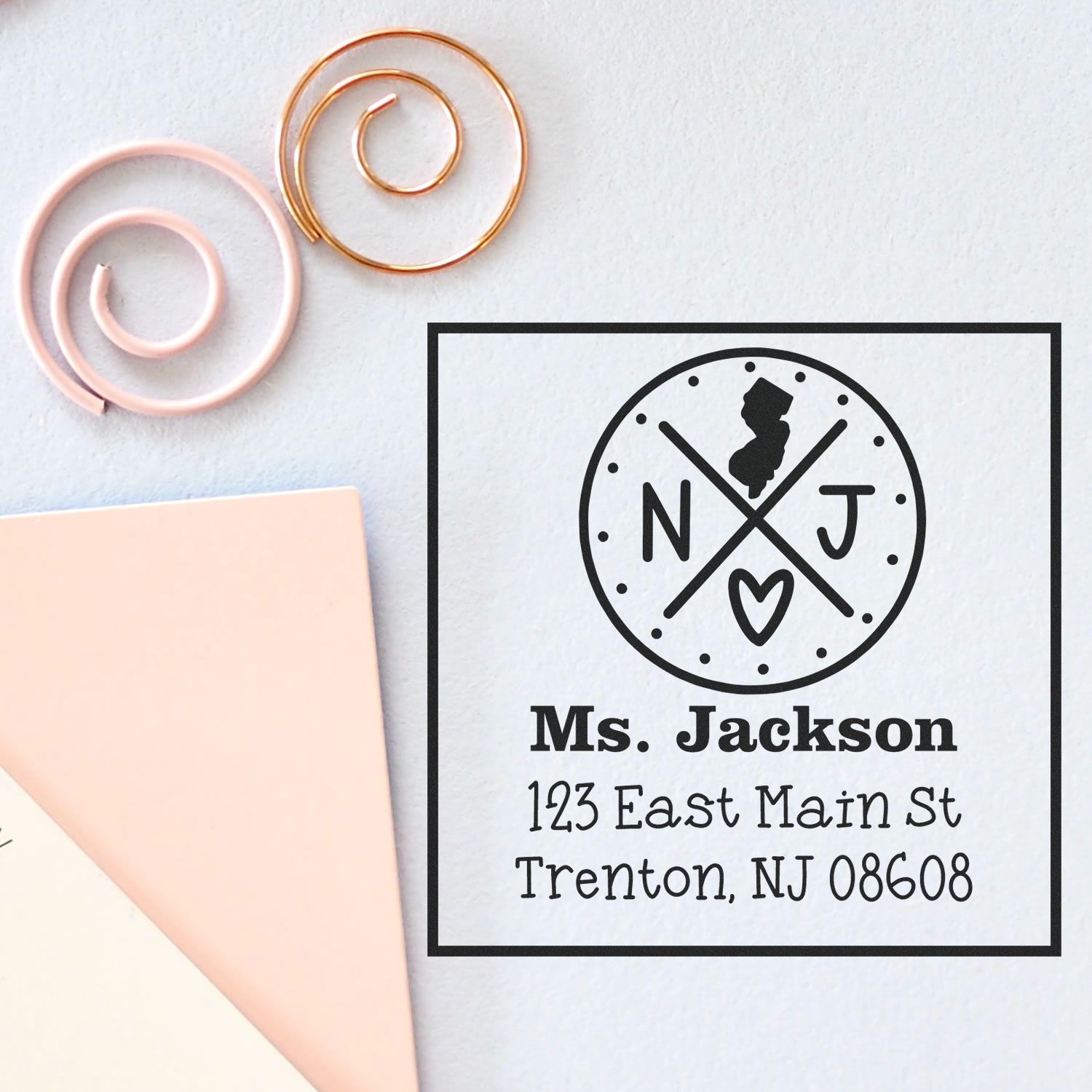 Self-Inking New Jersey State Cross Customizable Address Return Stamper - Engineer Seal Stamps