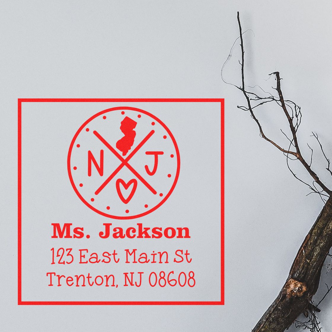 Wood Handle New Jersey State Cross Customizable Mail Rubber Stamp - Engineer Seal Stamps