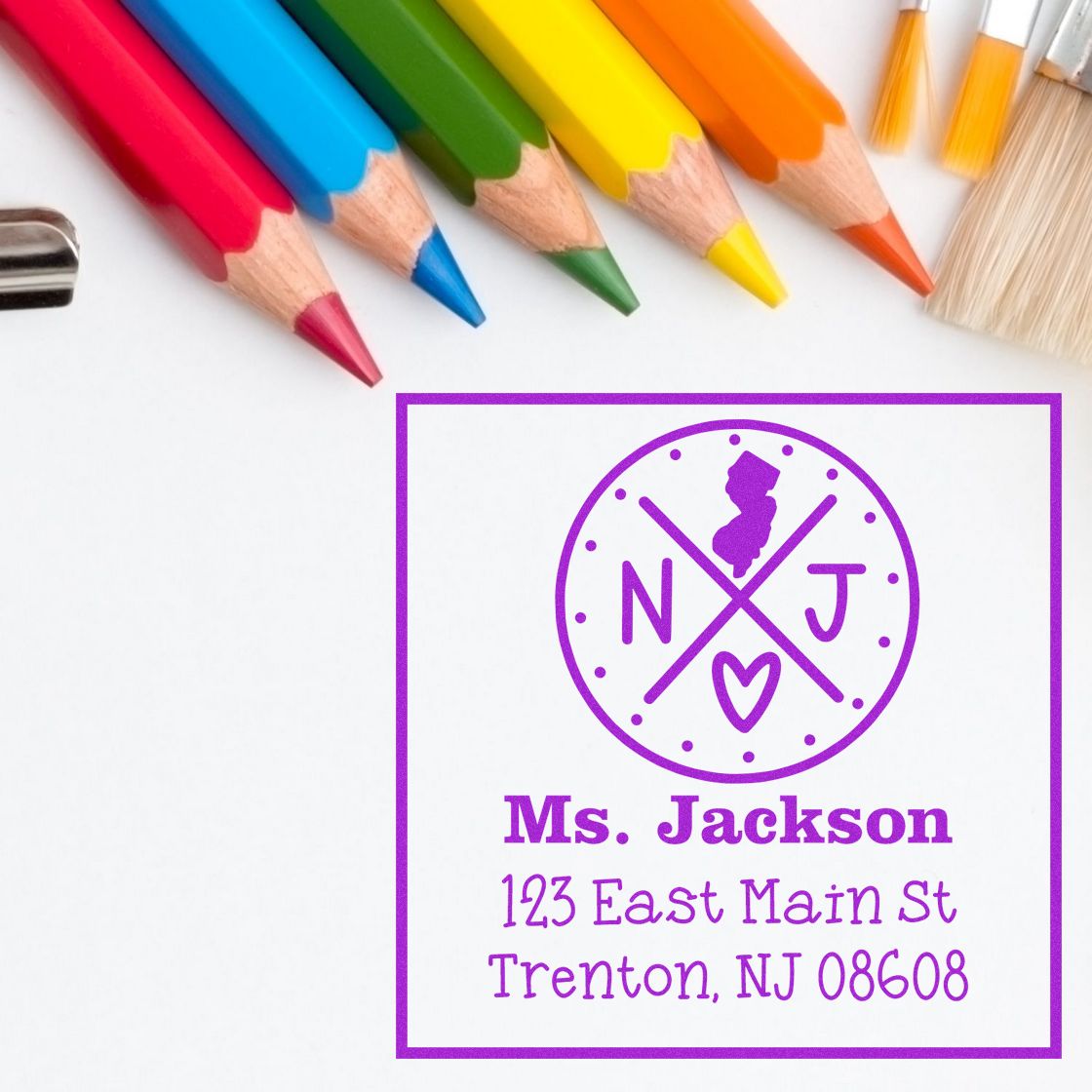 PSI Pre-Inked New Jersey State Cross Customizable New Address Stamp - Engineer Seal Stamps