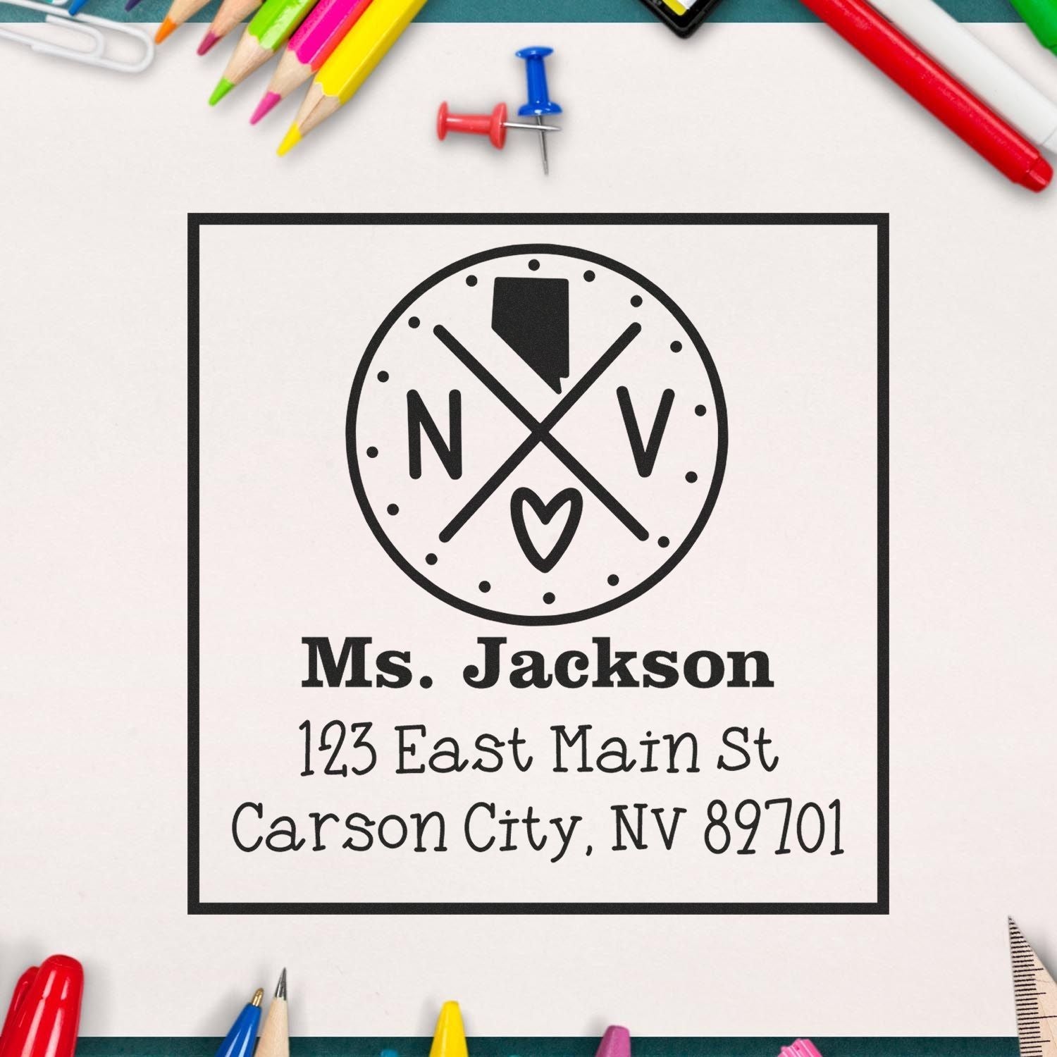 Slim Nevada State Cross Customizable Address Label Stamp - Engineer Seal Stamps