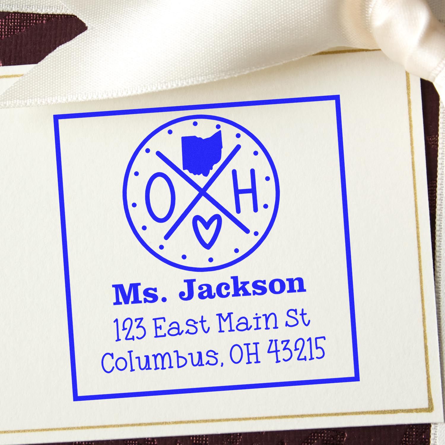 PSI Pre-Inked Ohio State Cross Customizable Home Address for Envelopes Rubber Stamp - Engineer Seal Stamps