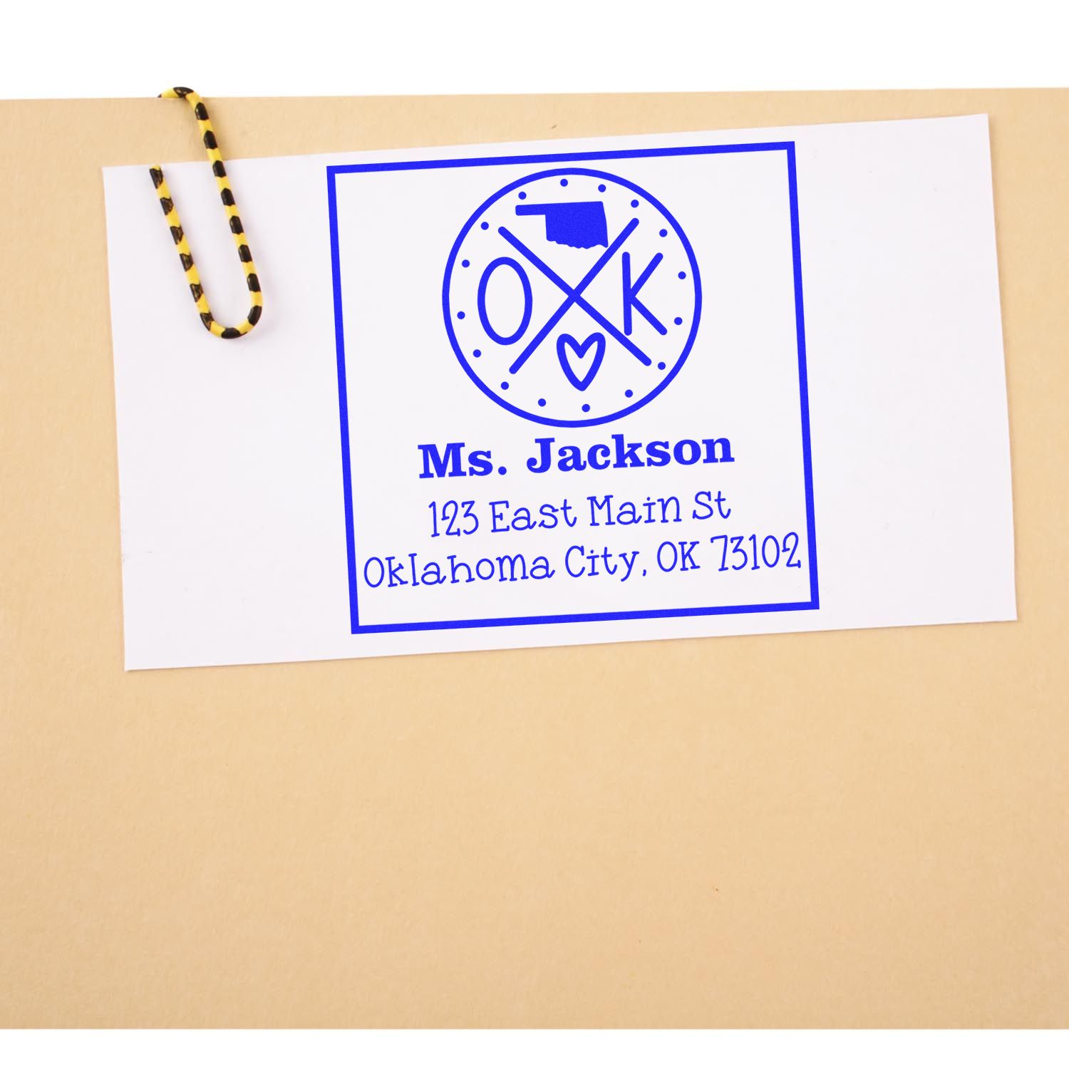 Wood Handle Oklahoma State Cross Customizable New Home Address Rubber Stamp - Engineer Seal Stamps