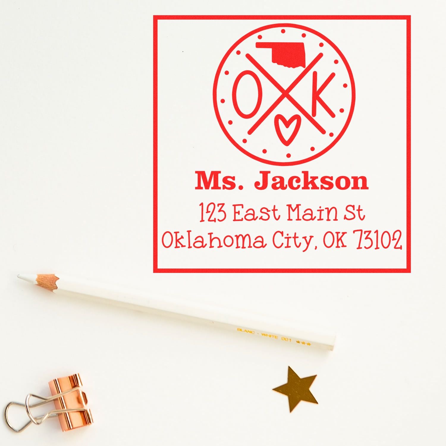 Slim Oklahoma State Cross Custom-Made Return Address Pre-Inked Stamp - Engineer Seal Stamps
