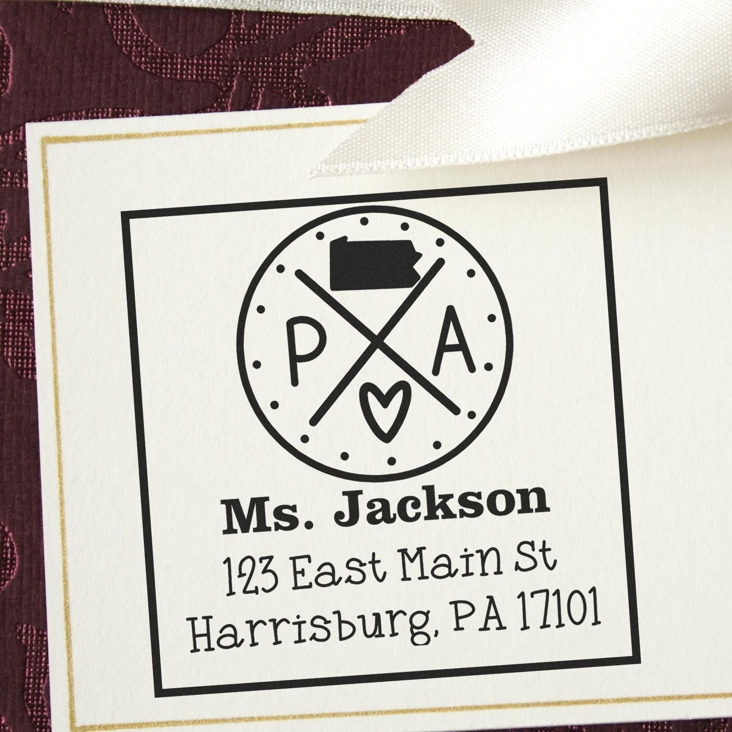 Wood Handle Pennsylvania State Cross Customizable Address Return Stamper - Engineer Seal Stamps
