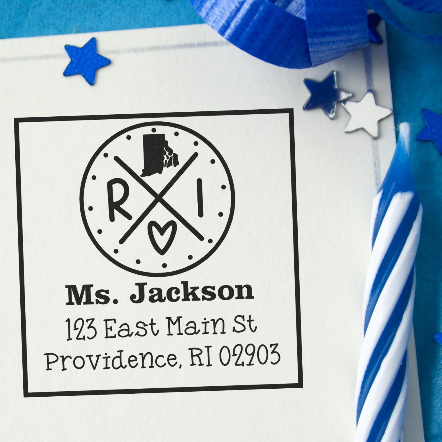 Slim Rhode Island State Cross Custom-Made Name and Address Pre-Inked Stamp - Engineer Seal Stamps