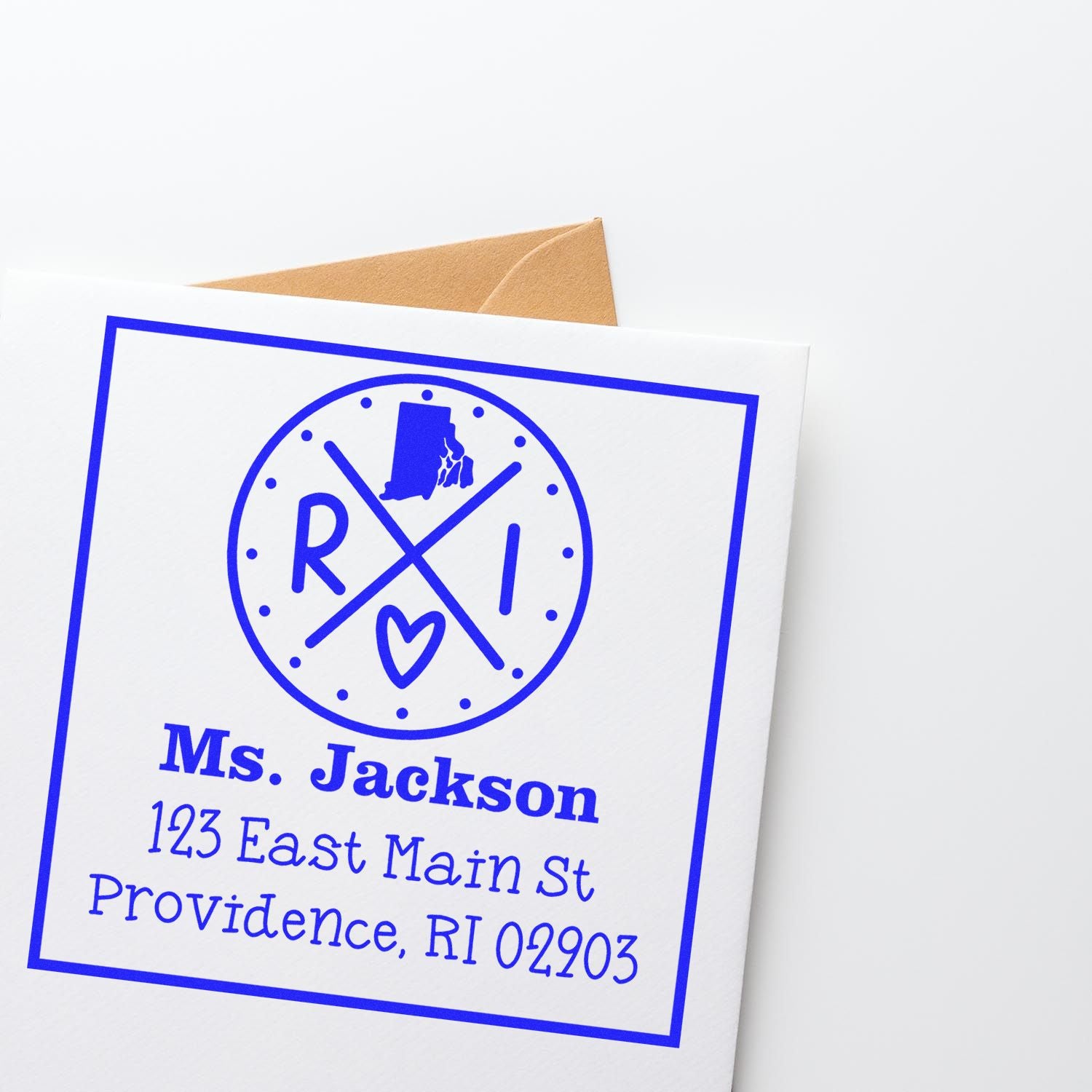 Wood Handle Rhode Island State Cross Customizable Address Return Rubber Stamp - Engineer Seal Stamps