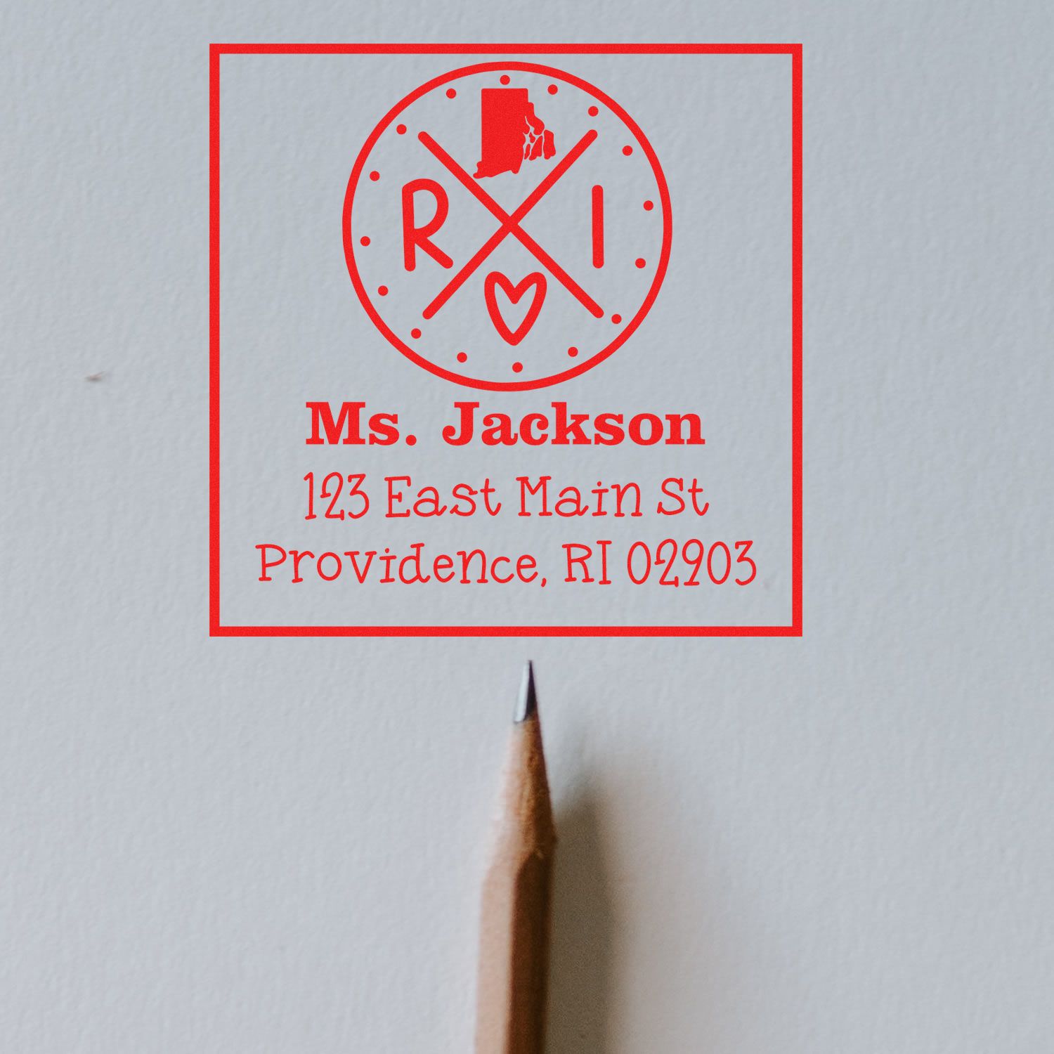 Slim Rhode Island State Cross Custom-Made Name and Address Pre-Inked Stamp - Engineer Seal Stamps