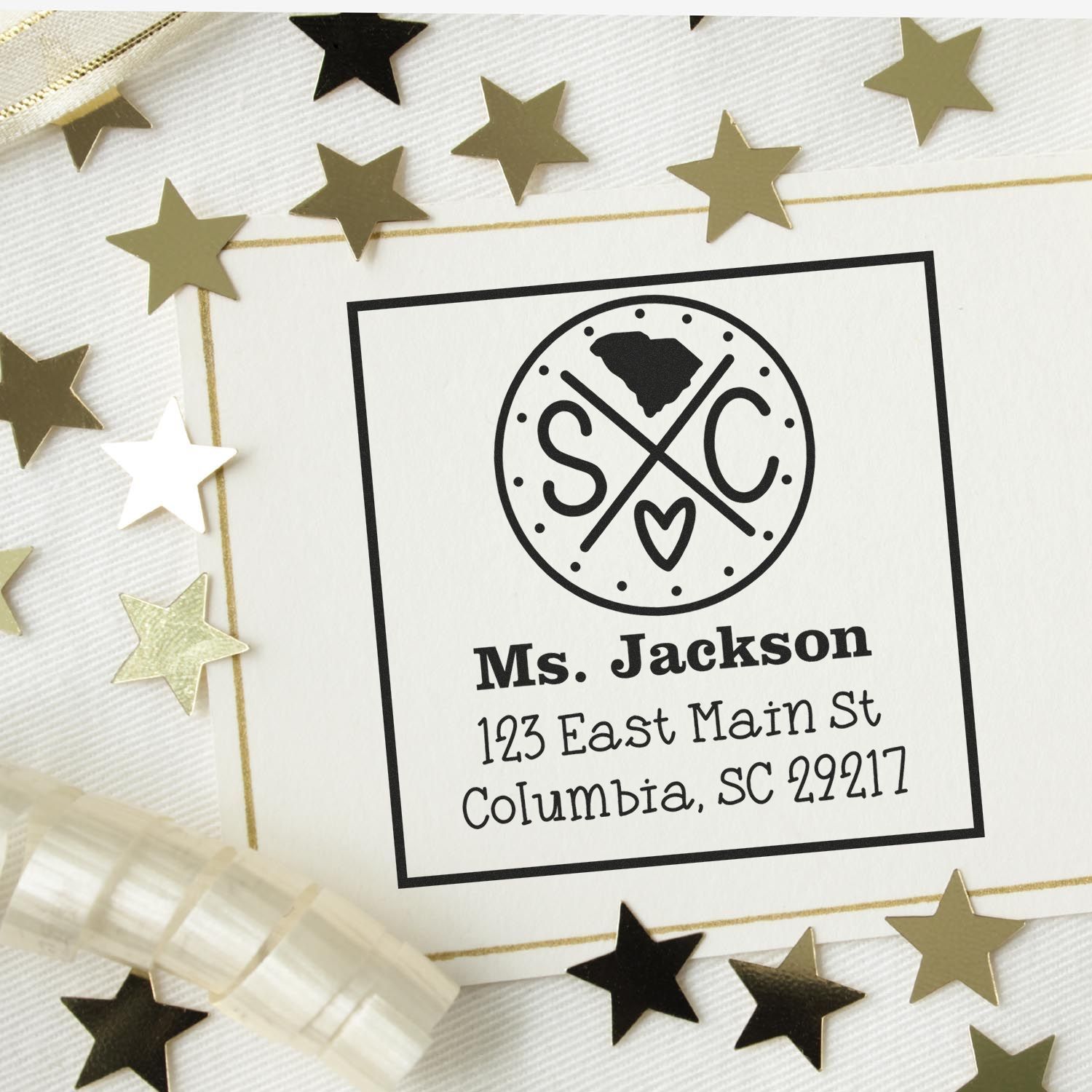 Wood Handle South Carolina State Cross Customizable Mailing Address Stamp - Engineer Seal Stamps