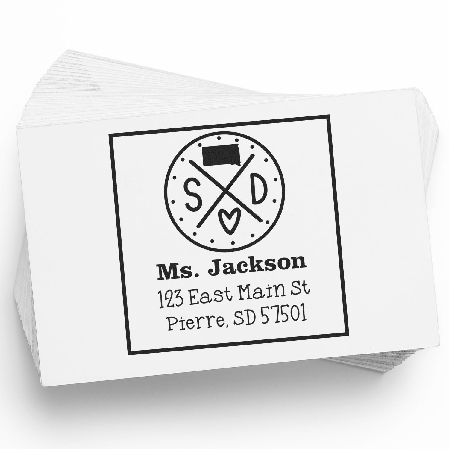 Wood Handle South Dakota State Cross Customizable Mailing Address Stamper - Engineer Seal Stamps