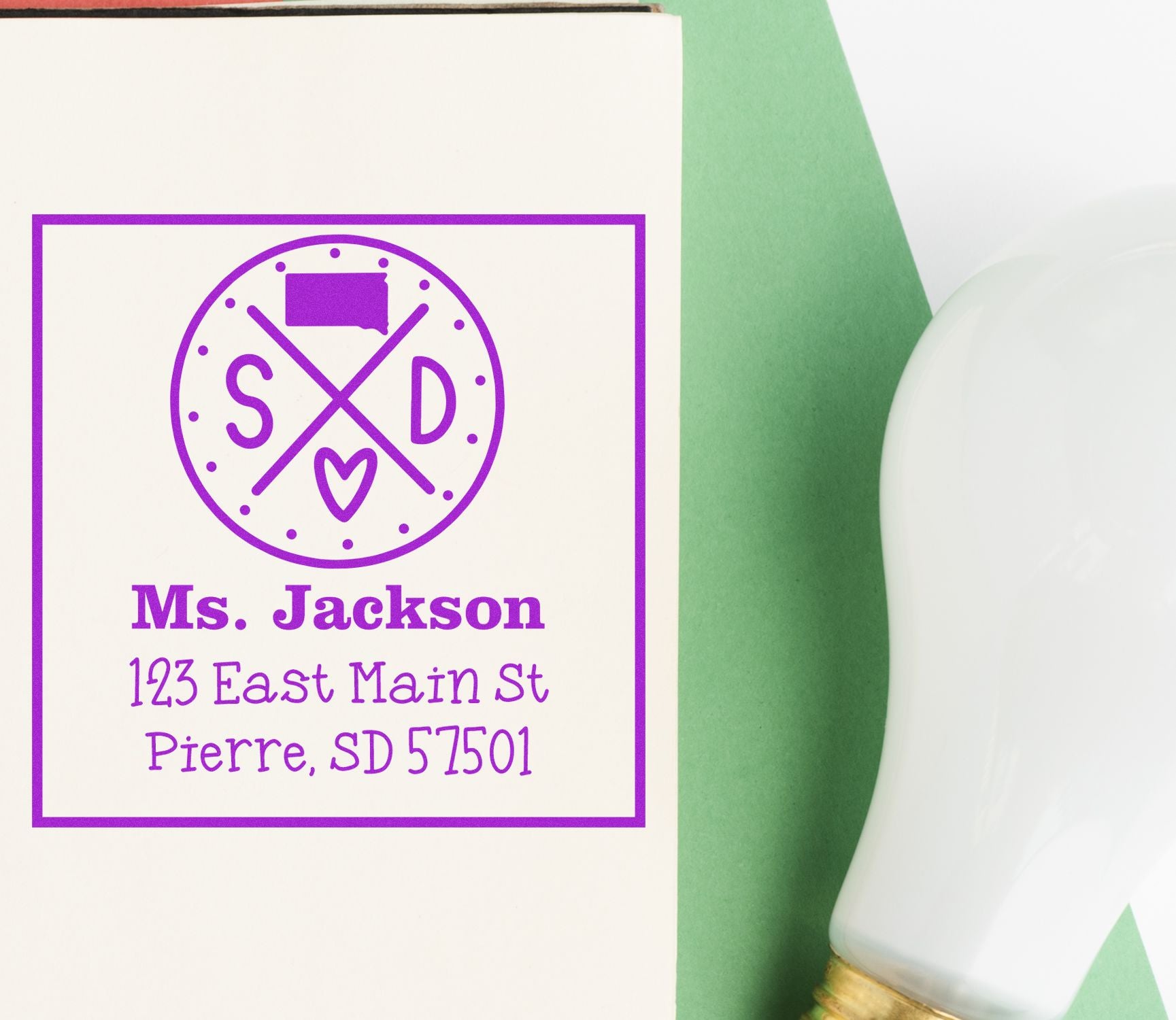 Wood Handle South Dakota State Cross Customizable Mailing Address Stamper - Engineer Seal Stamps