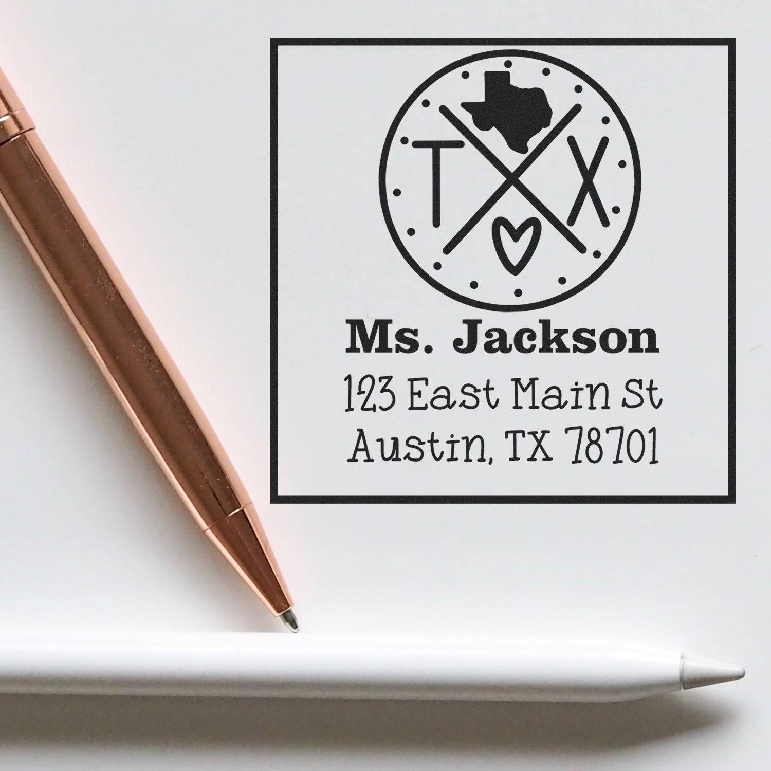 Wood Handle Texas State Cross Customizable Mail Address Stamp - Engineer Seal Stamps