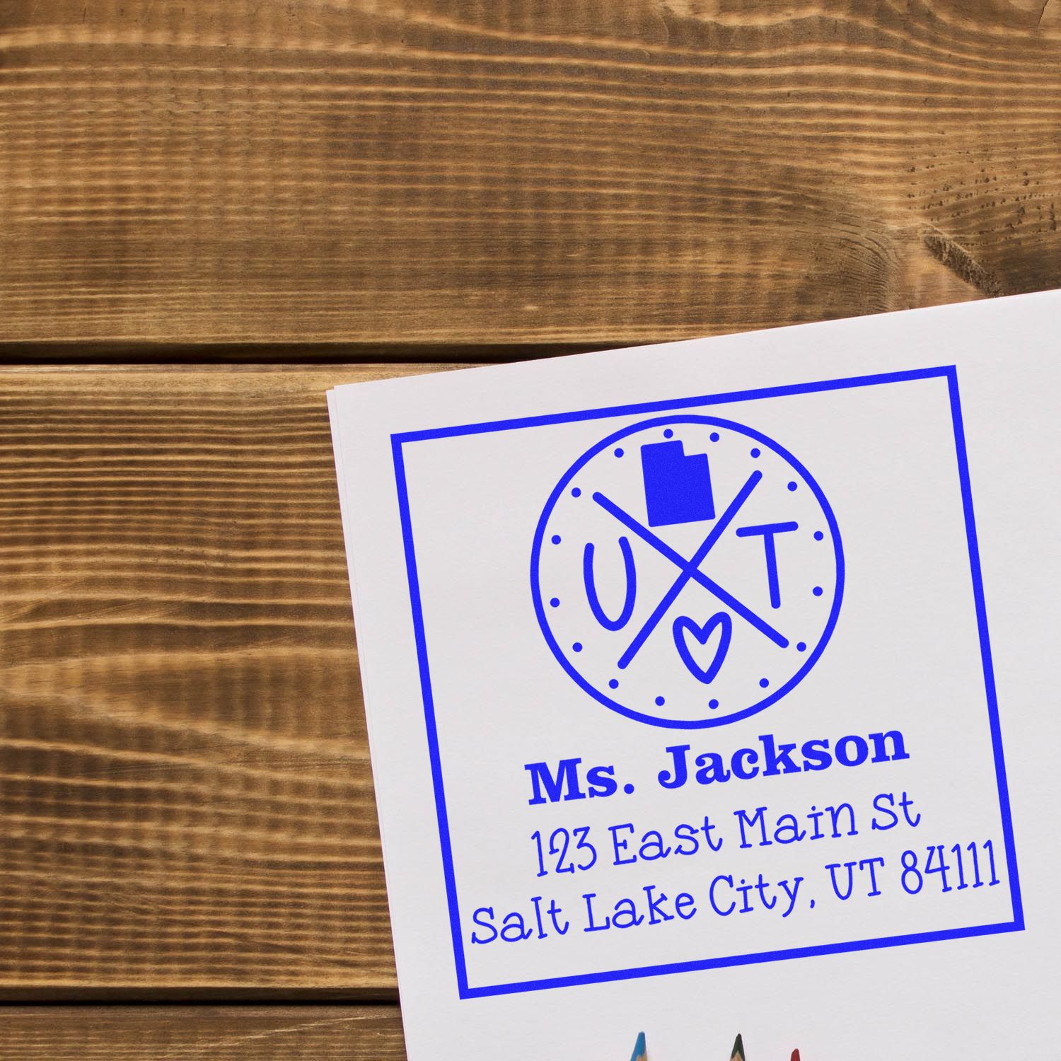 PSI Pre-Inked Utah State Cross Custom-Made Return Address Rubber Stamp - Engineer Seal Stamps