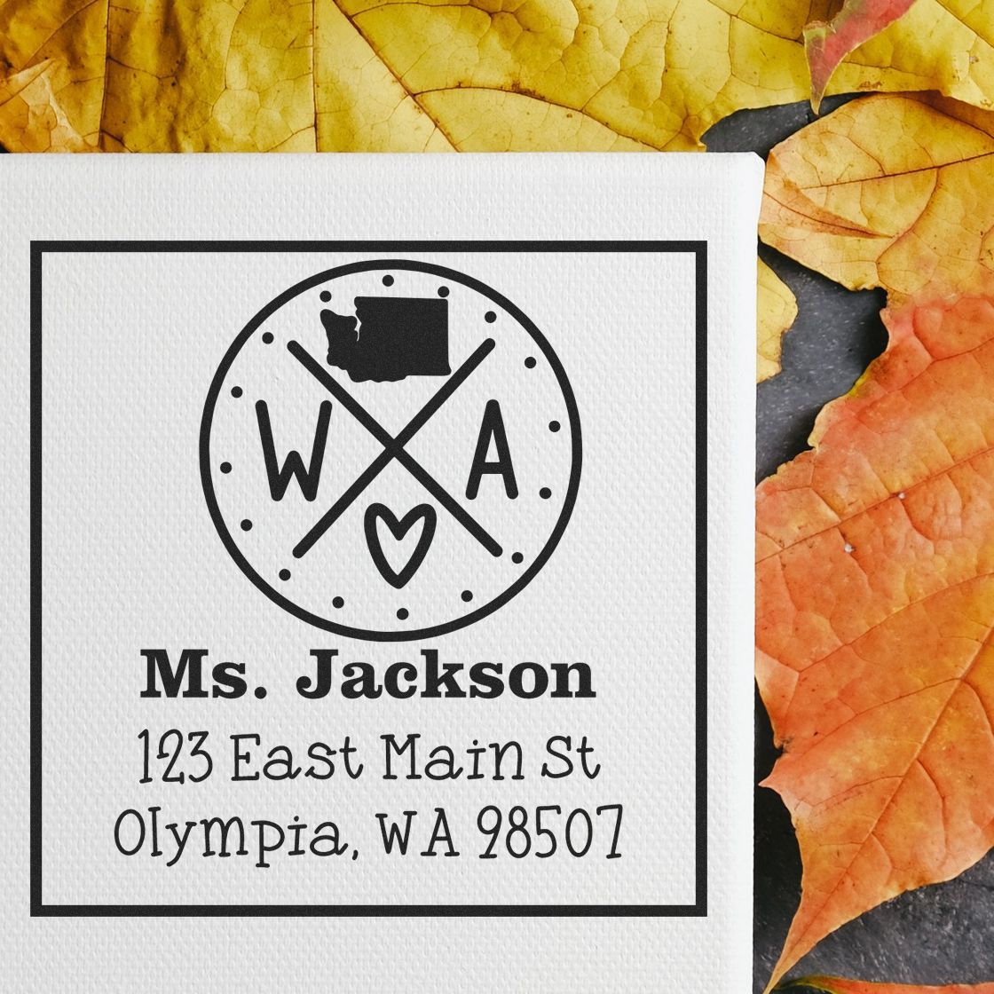 PSI Pre-Inked Washington State Cross Custom-Made Name and Address Rubber Stamp - Engineer Seal Stamps