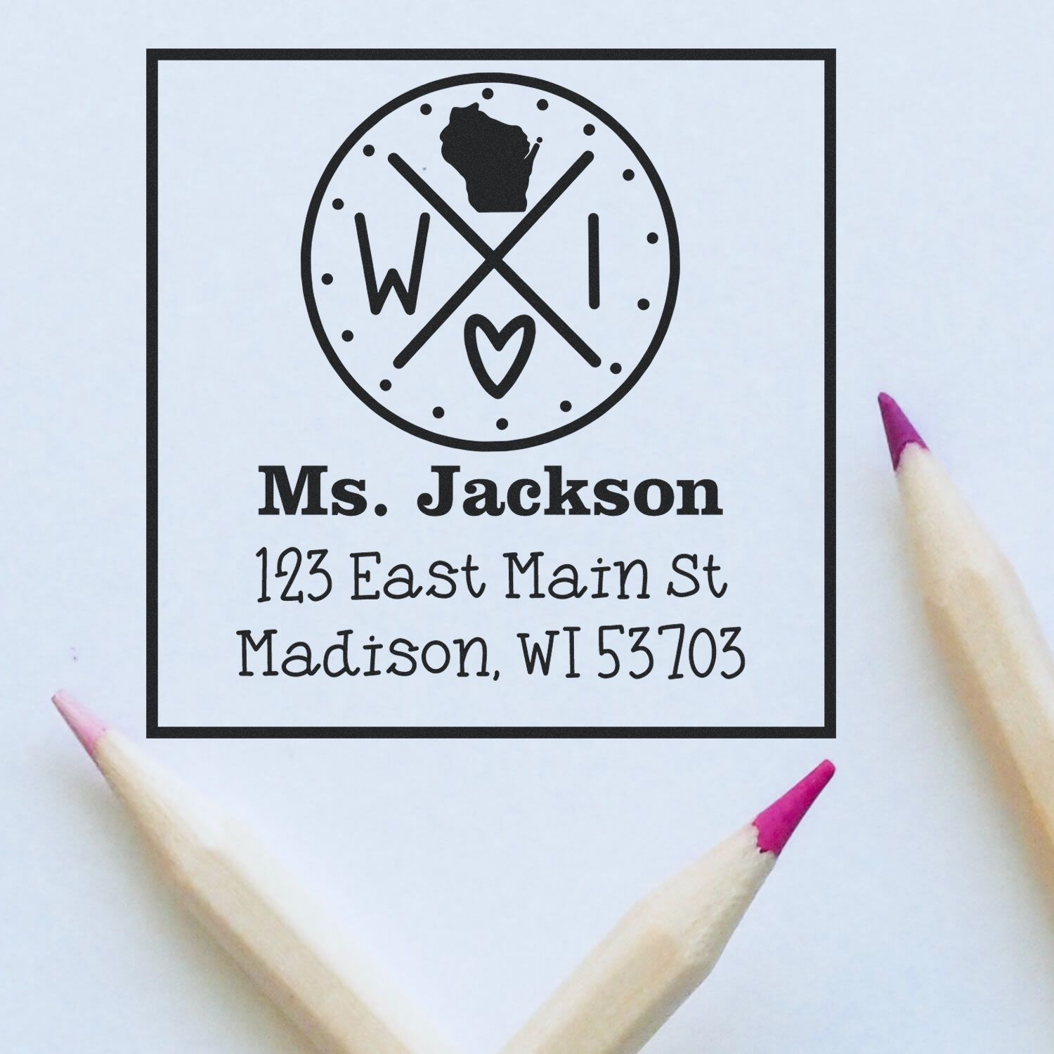 Wood Handle Wisconsin State Cross Customizable Home Address for Envelopes Stamp - Engineer Seal Stamps