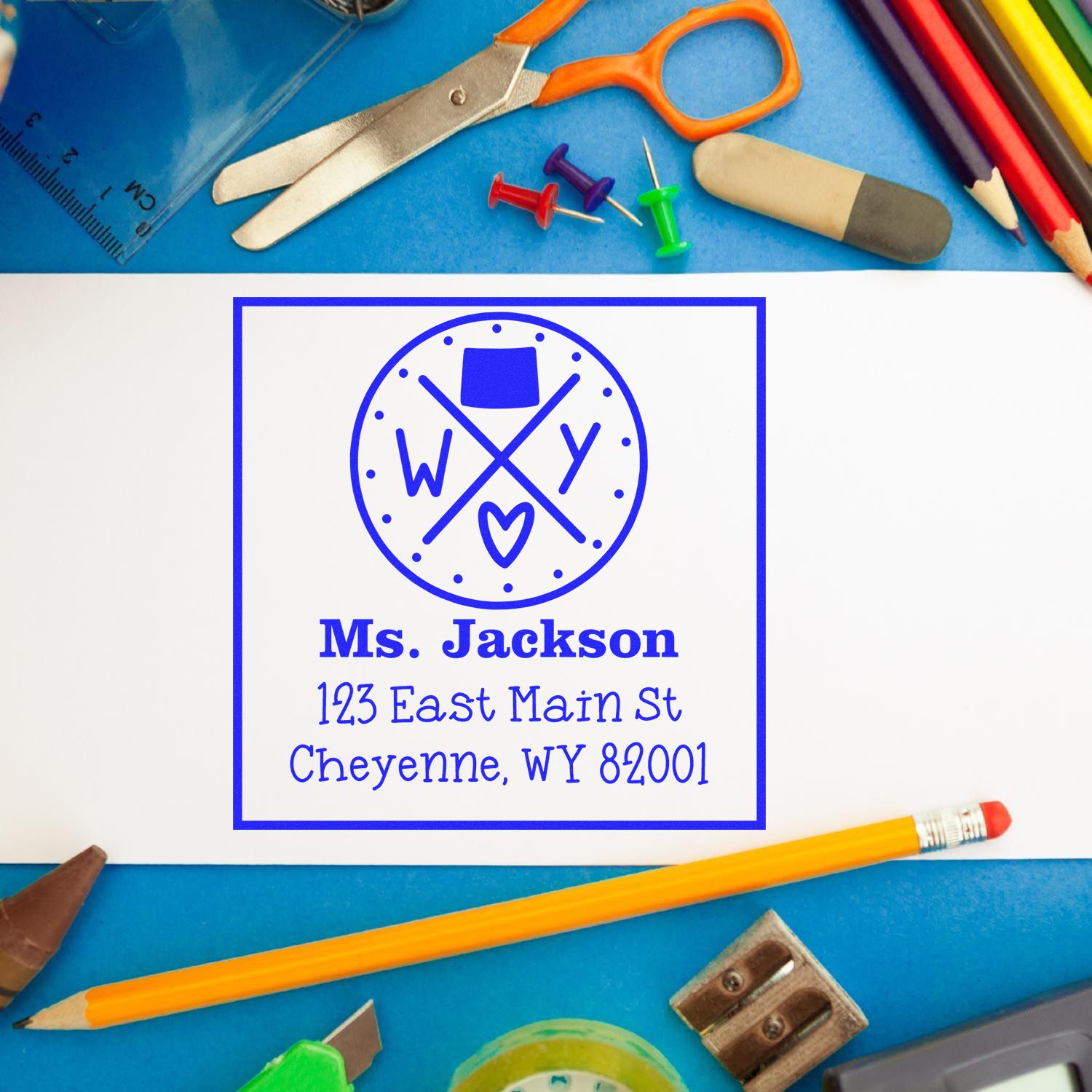 Self-Inking Wyoming State Cross Custom-Made Return Address Stamp - Engineer Seal Stamps