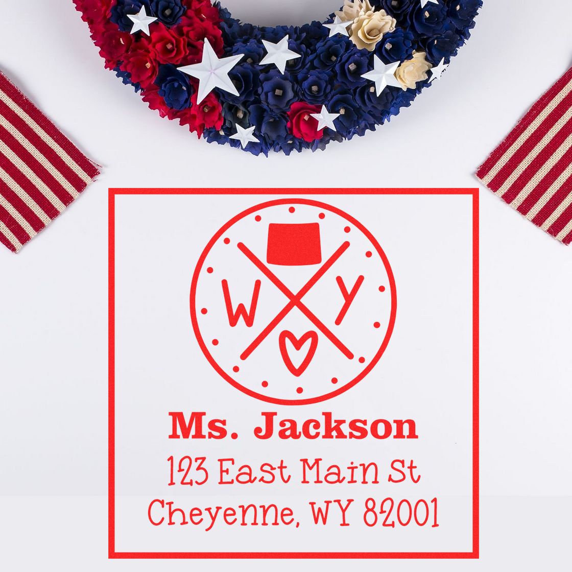 Self-Inking Wyoming State Cross Custom-Made Return Address Stamp - Engineer Seal Stamps