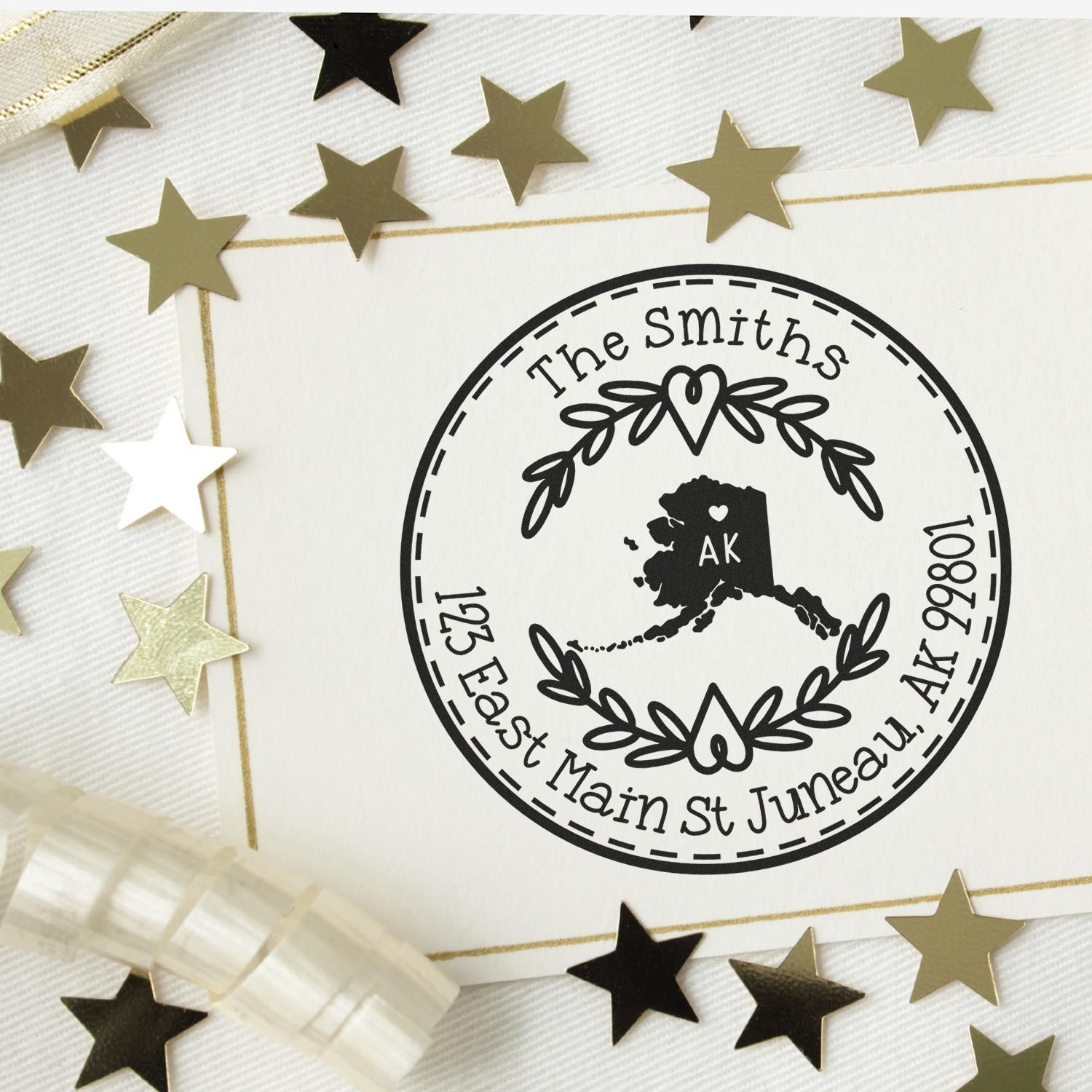 Slim Alaska State Wreath Customizable Home Address Stamp - Engineer Seal Stamps