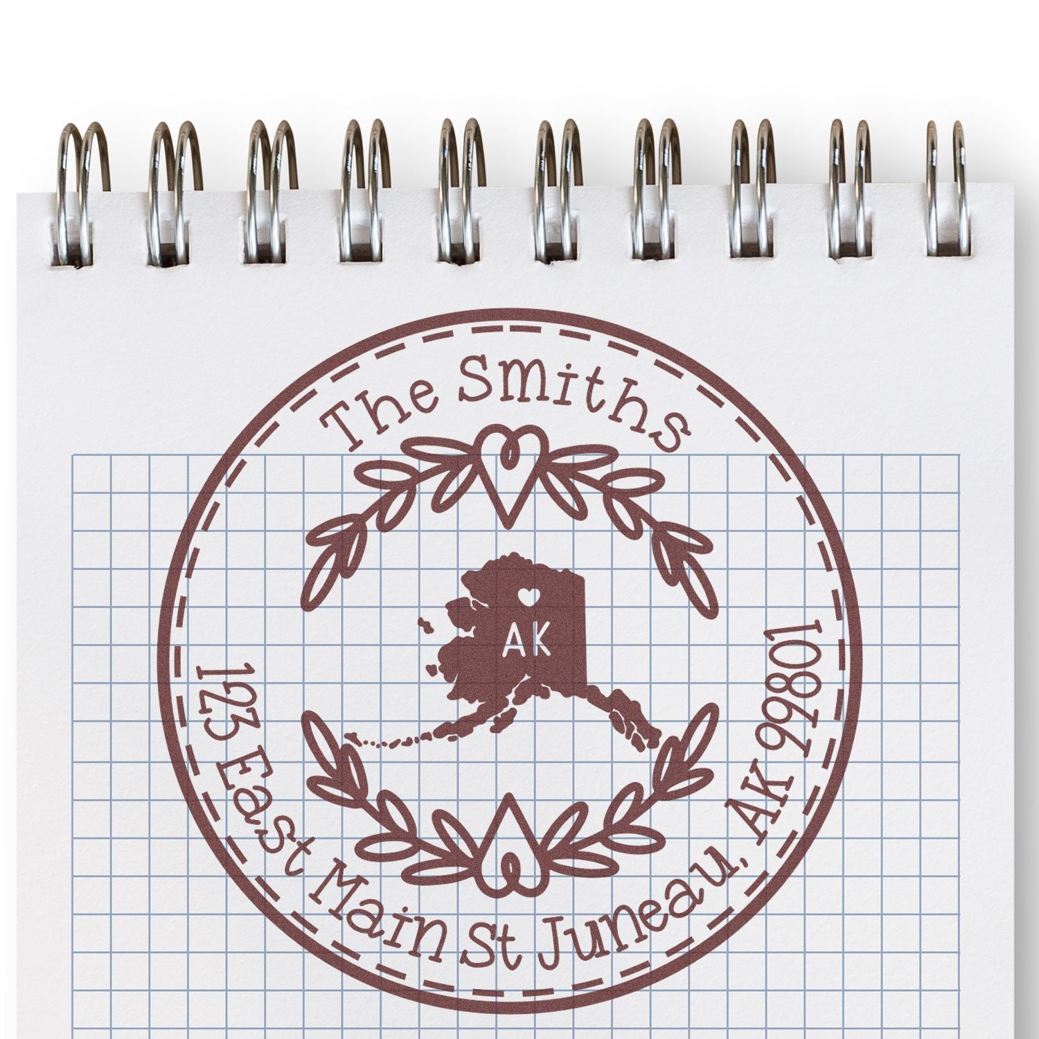 Self-Inking Round Alaska State Wreath Customized Return Address Rubber Stamp - Engineer Seal Stamps