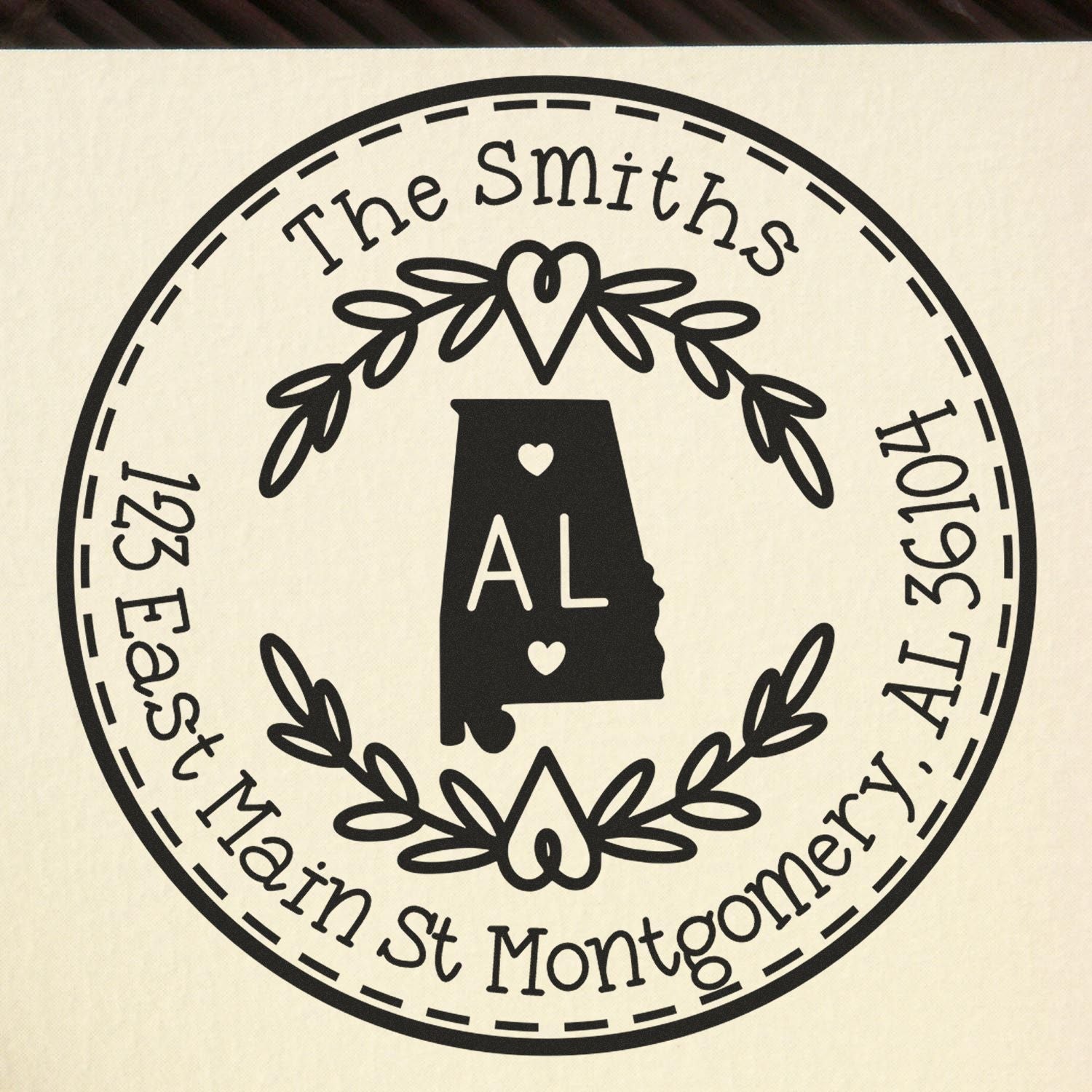 Slim Alabama State Wreath Customizable Home Address Pre-Inked Stamp - Engineer Seal Stamps
