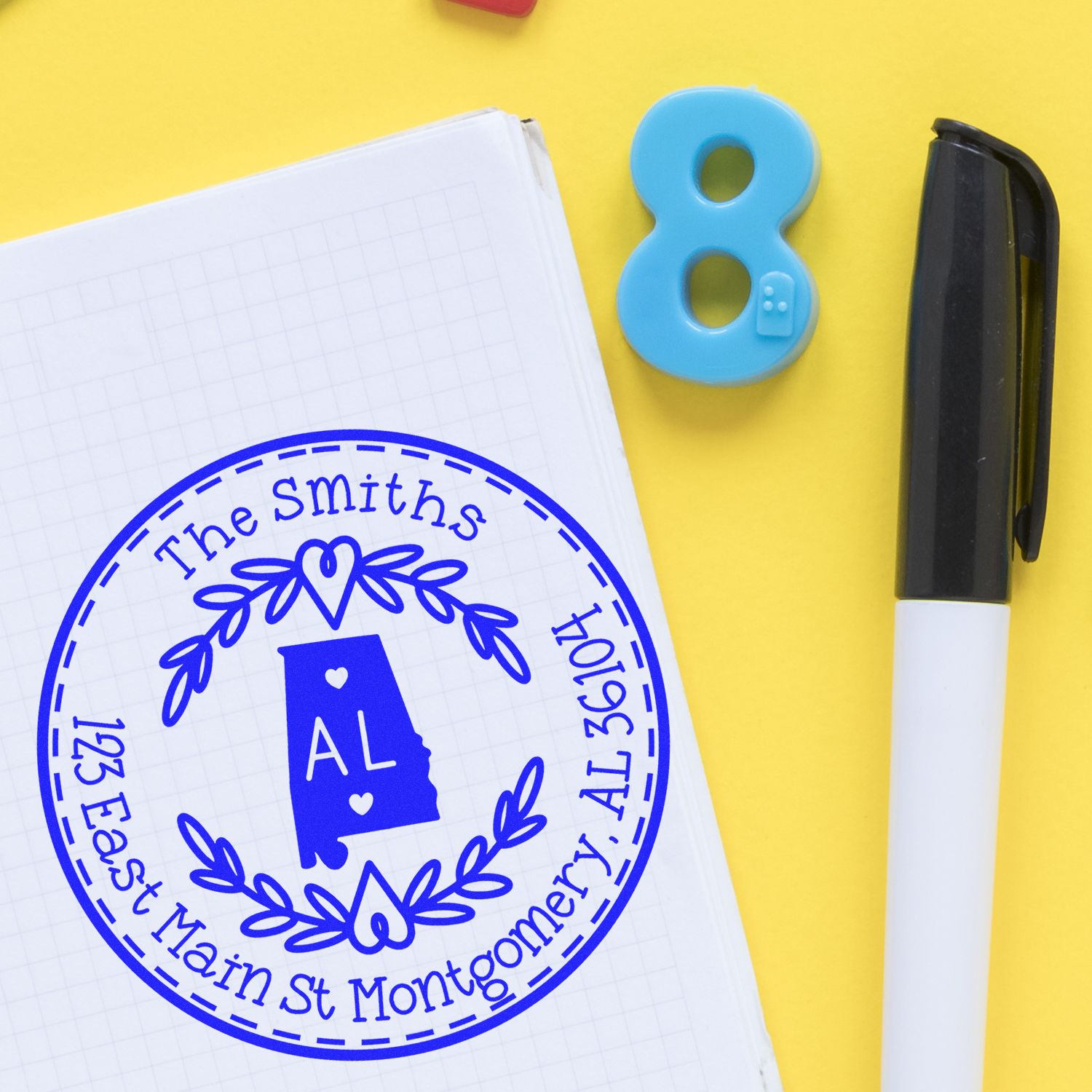 Slim Alabama State Wreath Customizable Home Address Pre-Inked Stamp - Engineer Seal Stamps