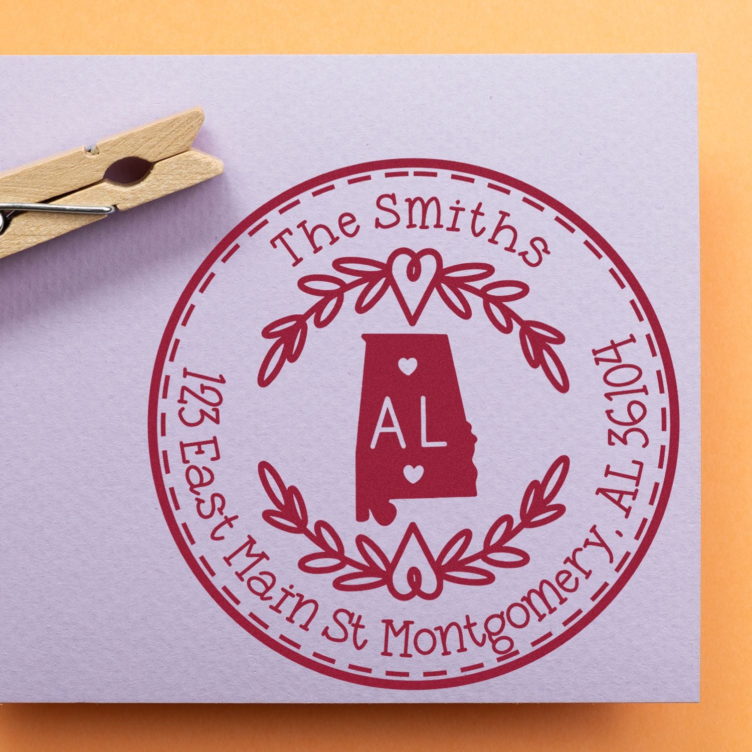 Wooden Handle Round Alabama State Wreath Custom-Made Name and Address Rubber Stamp - Engineer Seal Stamps