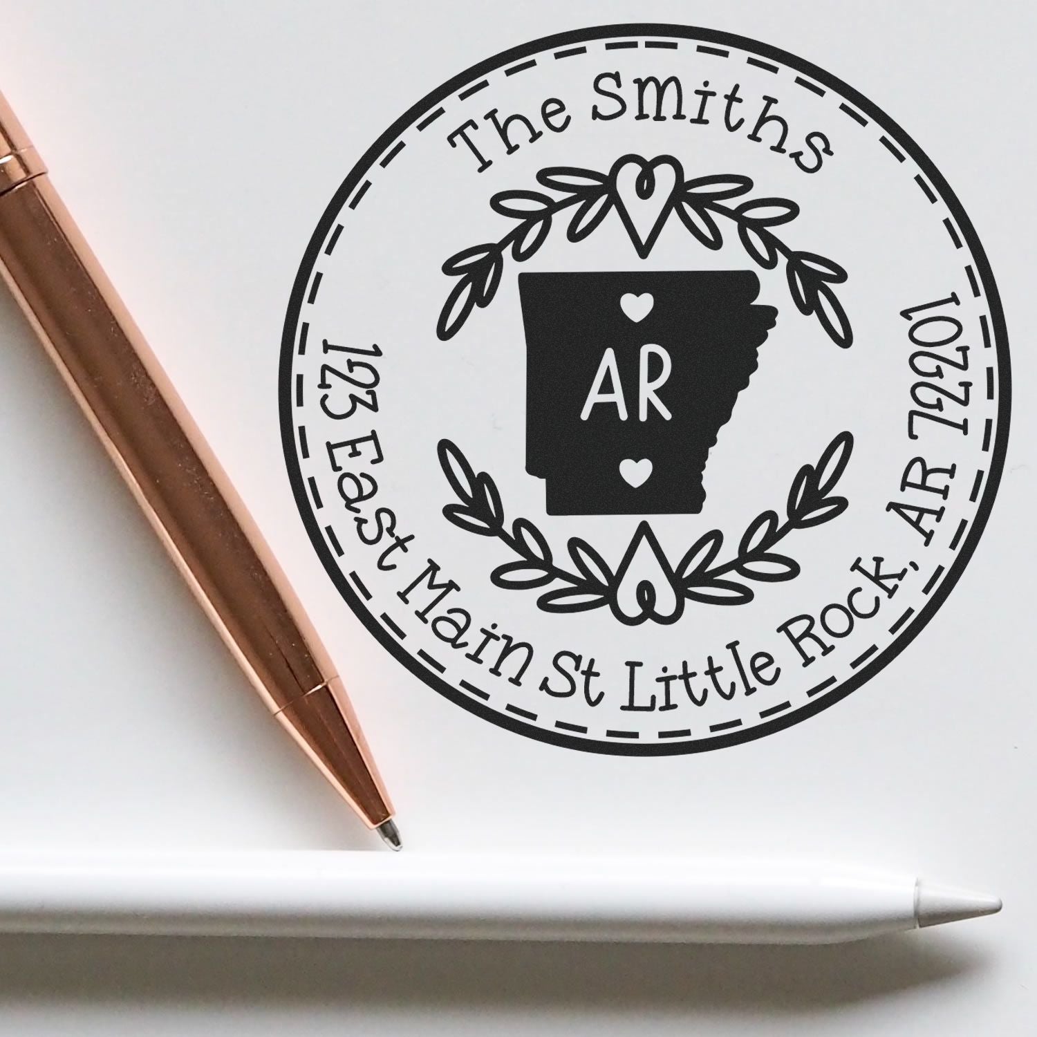 Round PSI Arkansas State Wreath Customized Address Stamp - Engineer Seal Stamps