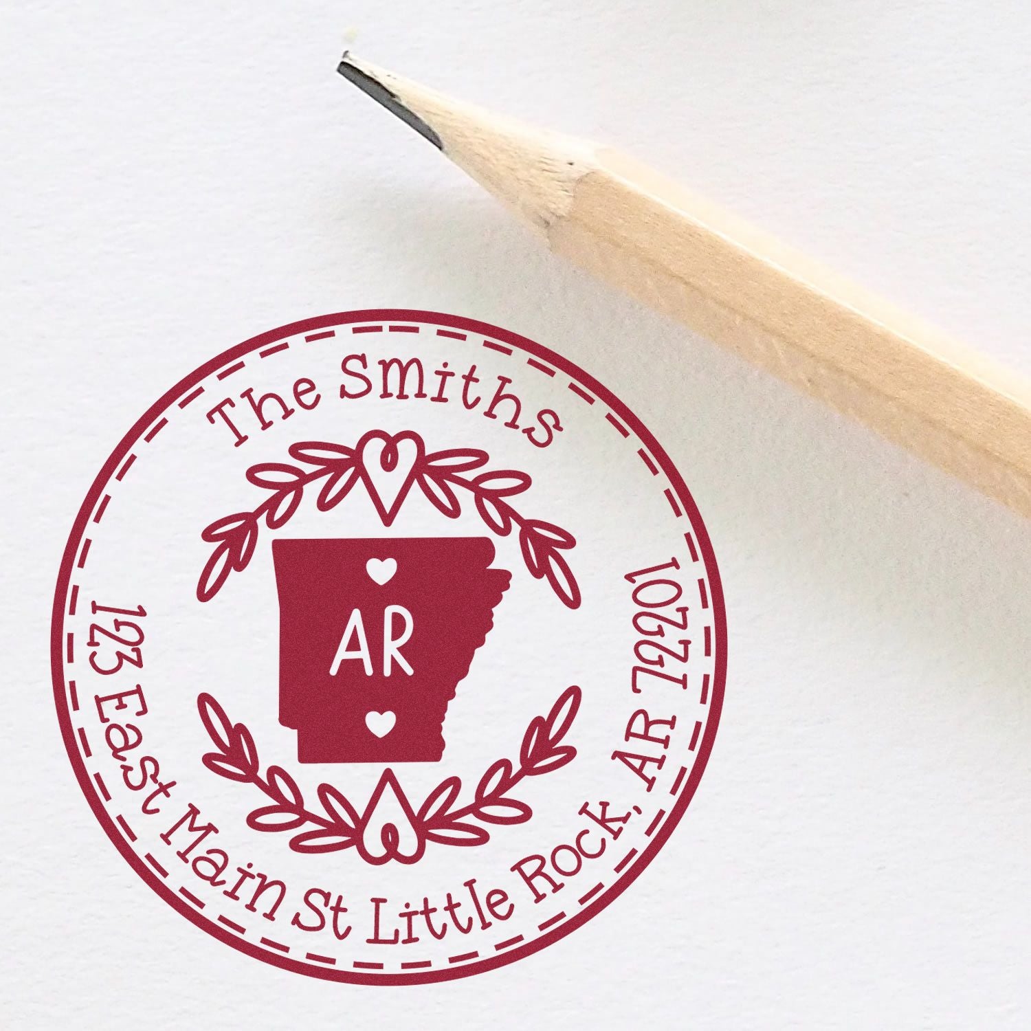 Slim Arkansas State Wreath Customizable Mail Address Pre-Inked Stamp - Engineer Seal Stamps