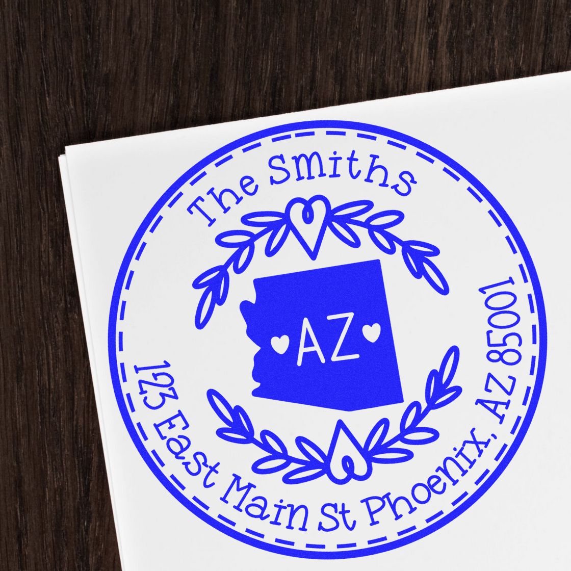 Slim Arizona State Wreath Customizable Home Address Pre-Inked Stamp - Engineer Seal Stamps