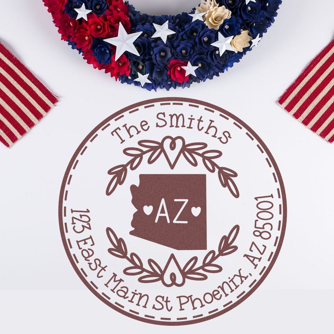 Self-Inking Round Arizona State Wreath Customized Return Address Stamp - Engineer Seal Stamps