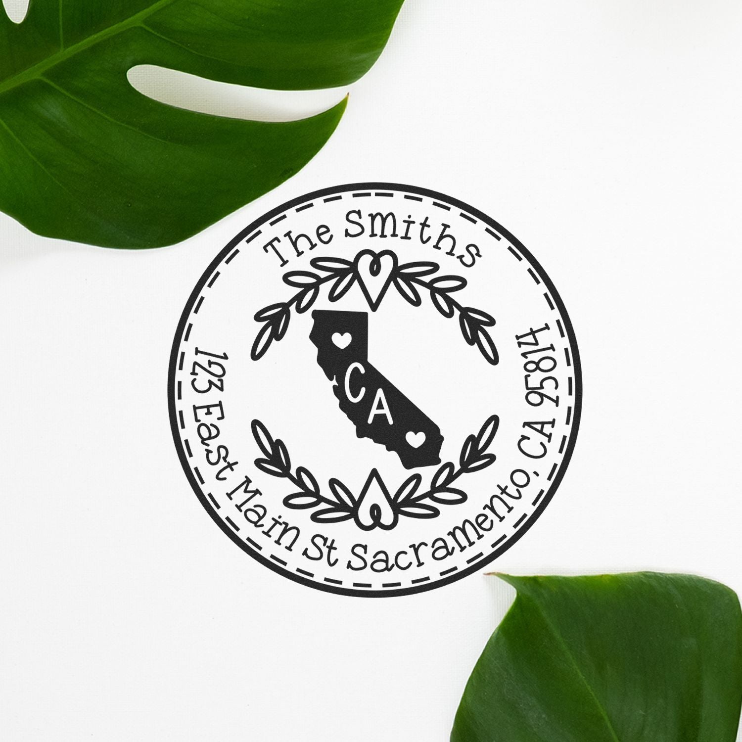 Wooden Handle Round California State Wreath Custom-Made New Address Stamp - Engineer Seal Stamps