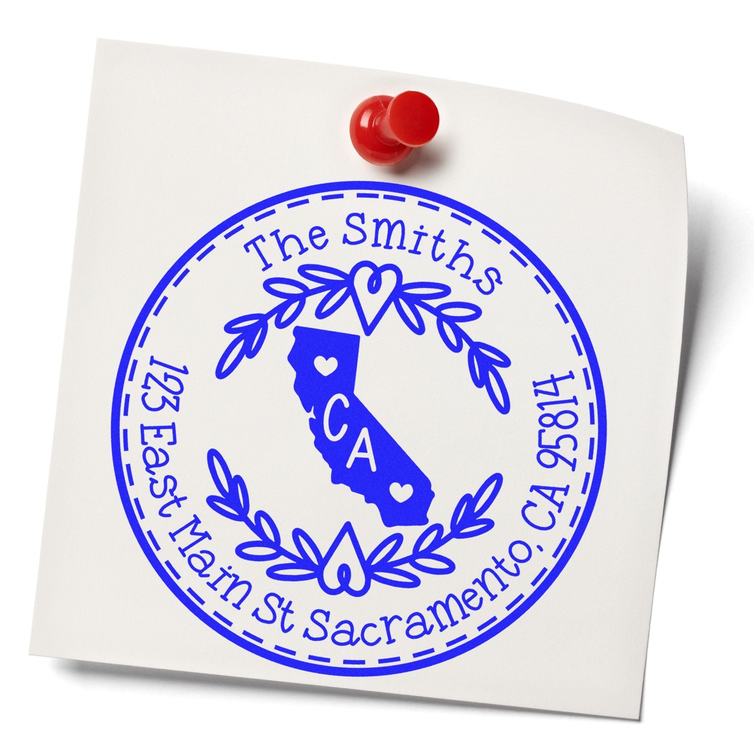 Self-Inking Round California State Wreath Custom-Made Address Label Rubber Stamp - Engineer Seal Stamps