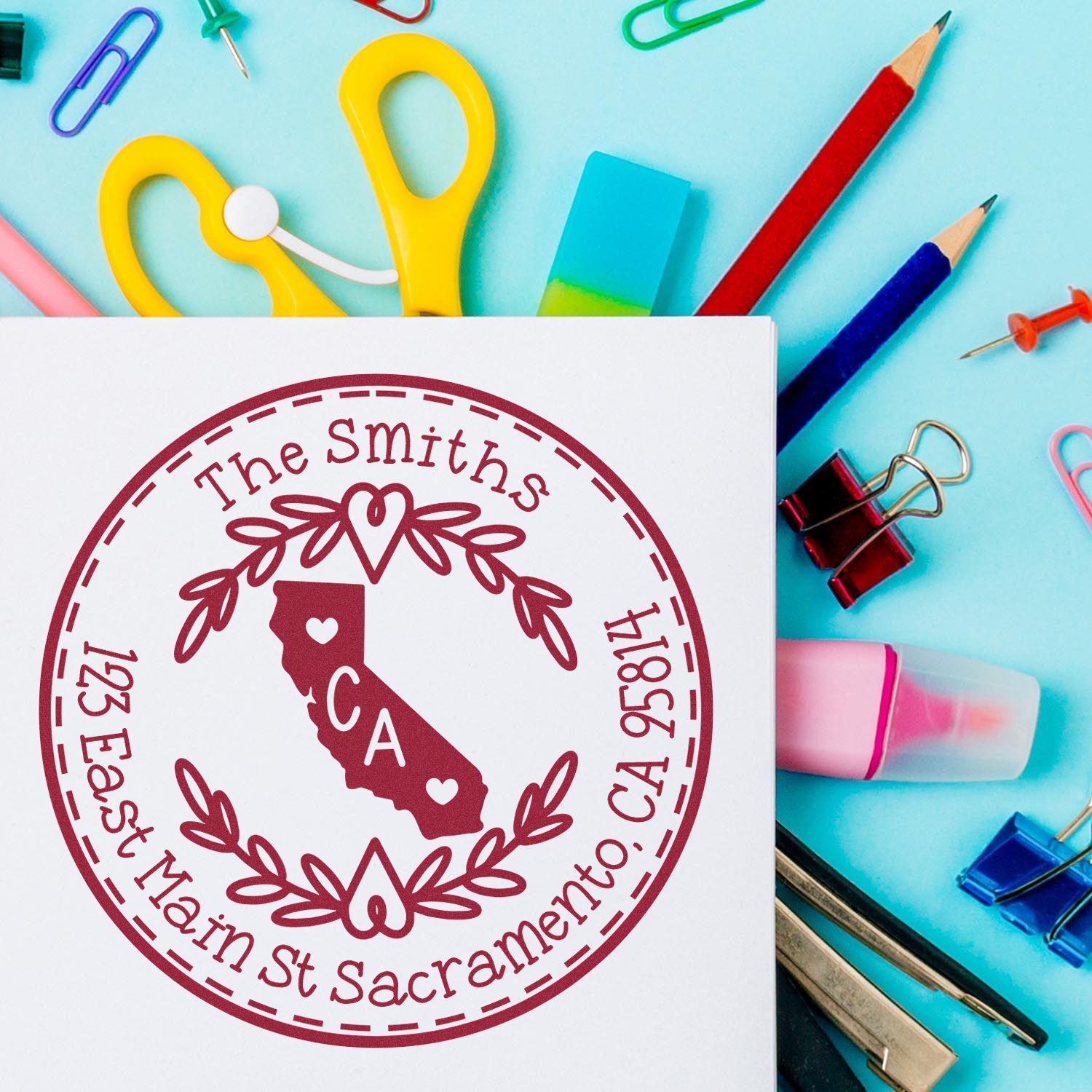 Round PSI California State Wreath Customized Address Stamper - Engineer Seal Stamps