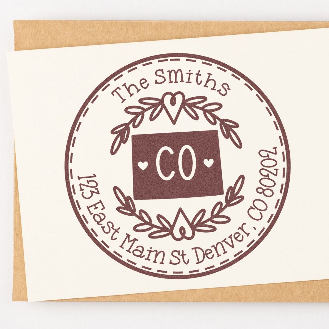 Wooden Handle Round Colorado State Wreath Custom-Made New Address Rubber Stamp - Engineer Seal Stamps