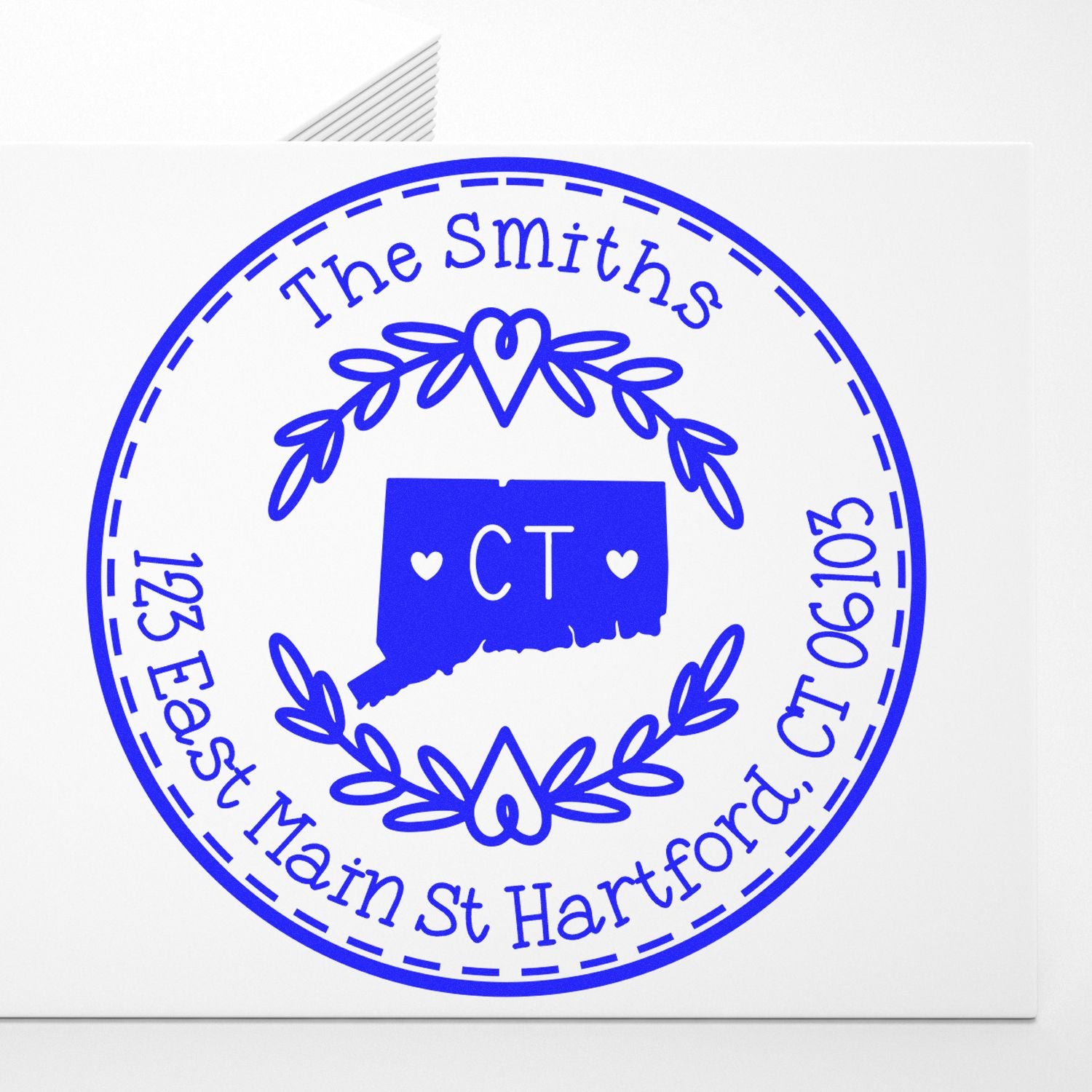 Self-Inking Round Connecticut State Wreath Custom-Made Address Label Stamper - Engineer Seal Stamps
