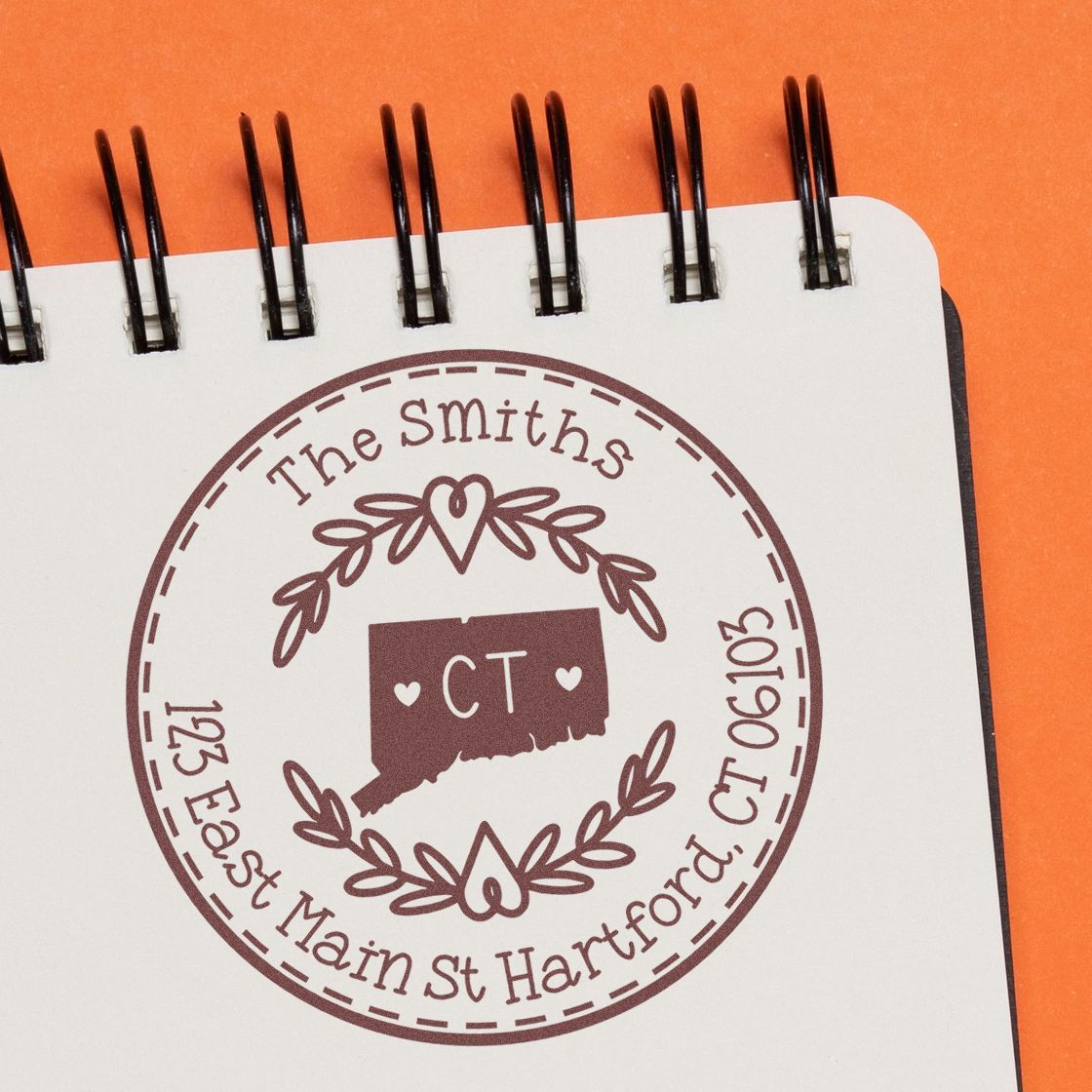 Self-Inking Round Connecticut State Wreath Custom-Made Address Label Stamper - Engineer Seal Stamps