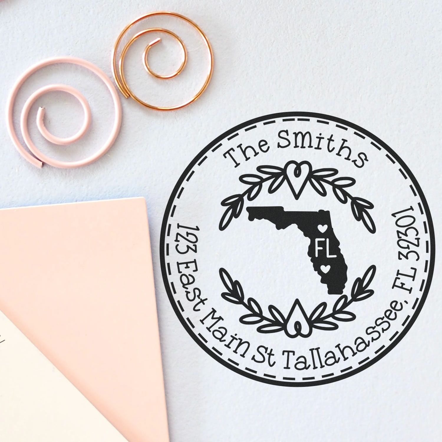 Slim Florida State Wreath Customizable Mail Pre-Inked Stamp - Engineer Seal Stamps